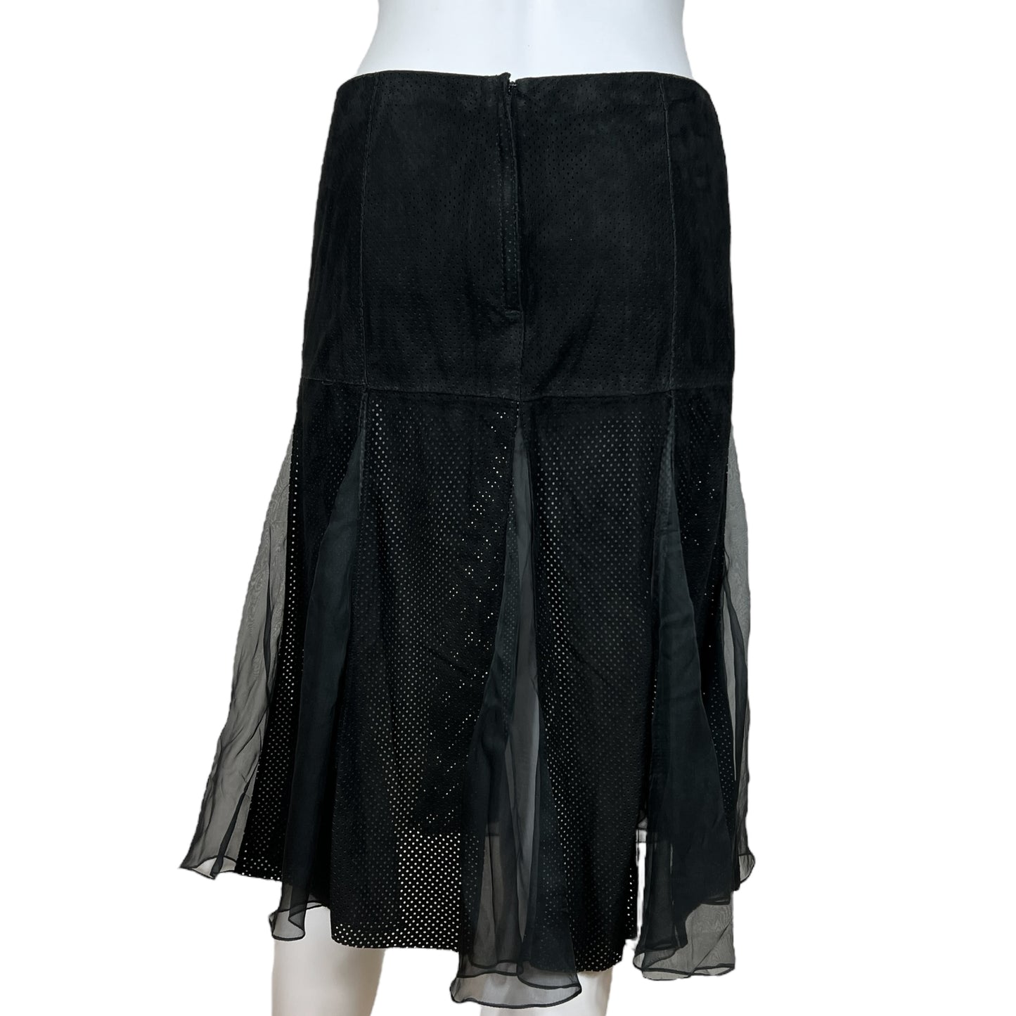 Dolce & Gabbana Black Suede & Chiffon Midi Skirt