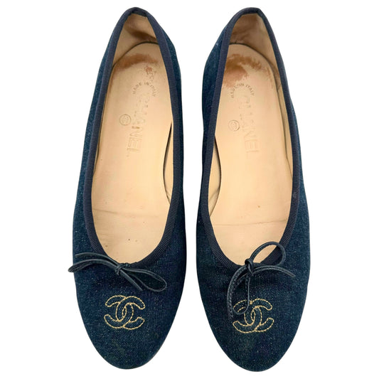 Chanel Denim Logo Ballet Flats