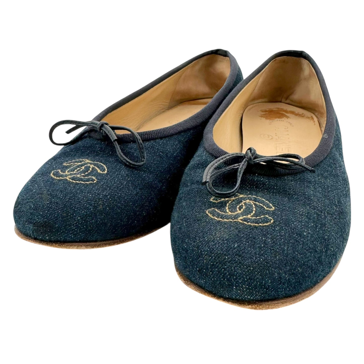 Chanel Denim Logo Ballet Flats