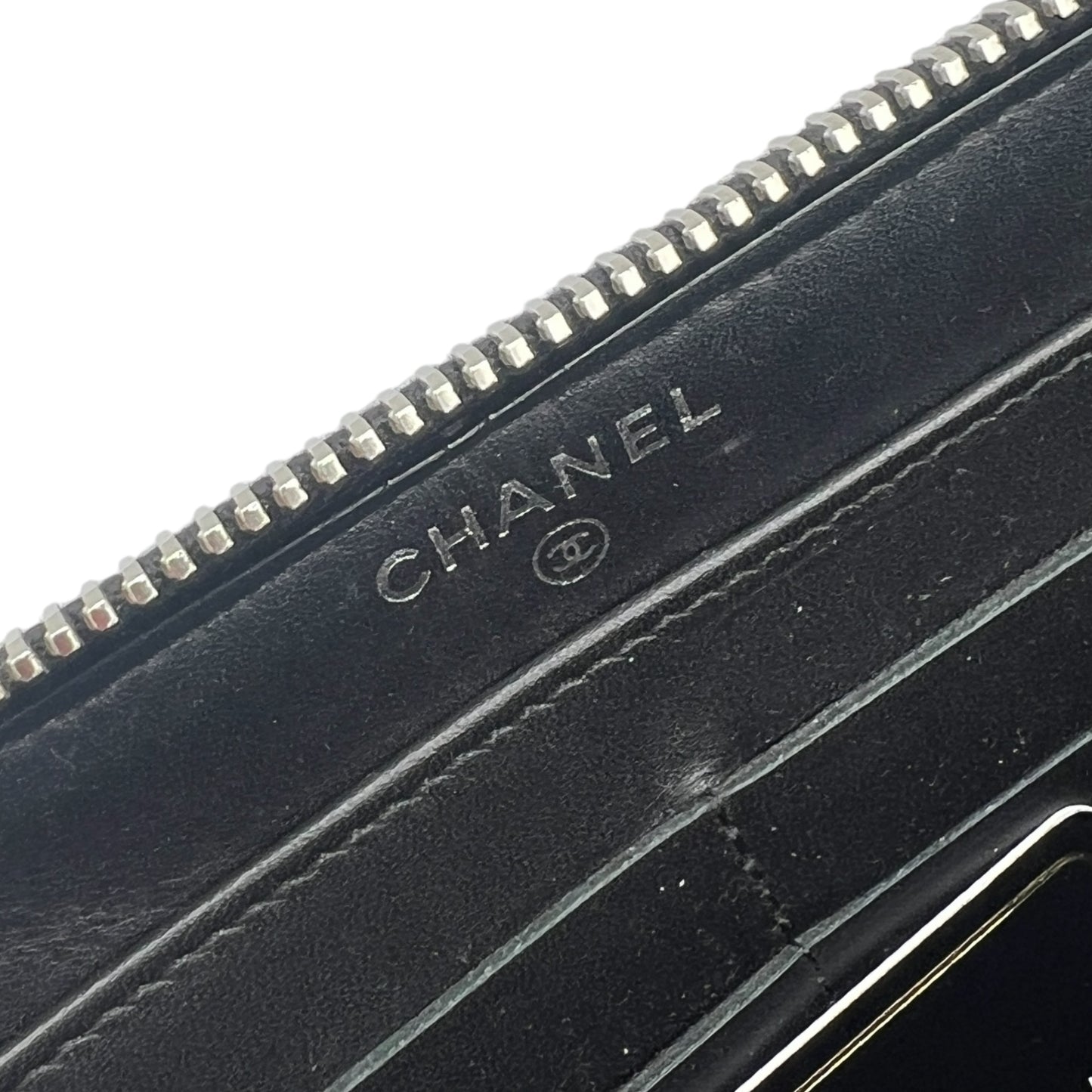 Chanel Black Patent Leather Quilted Zip Long Wallet