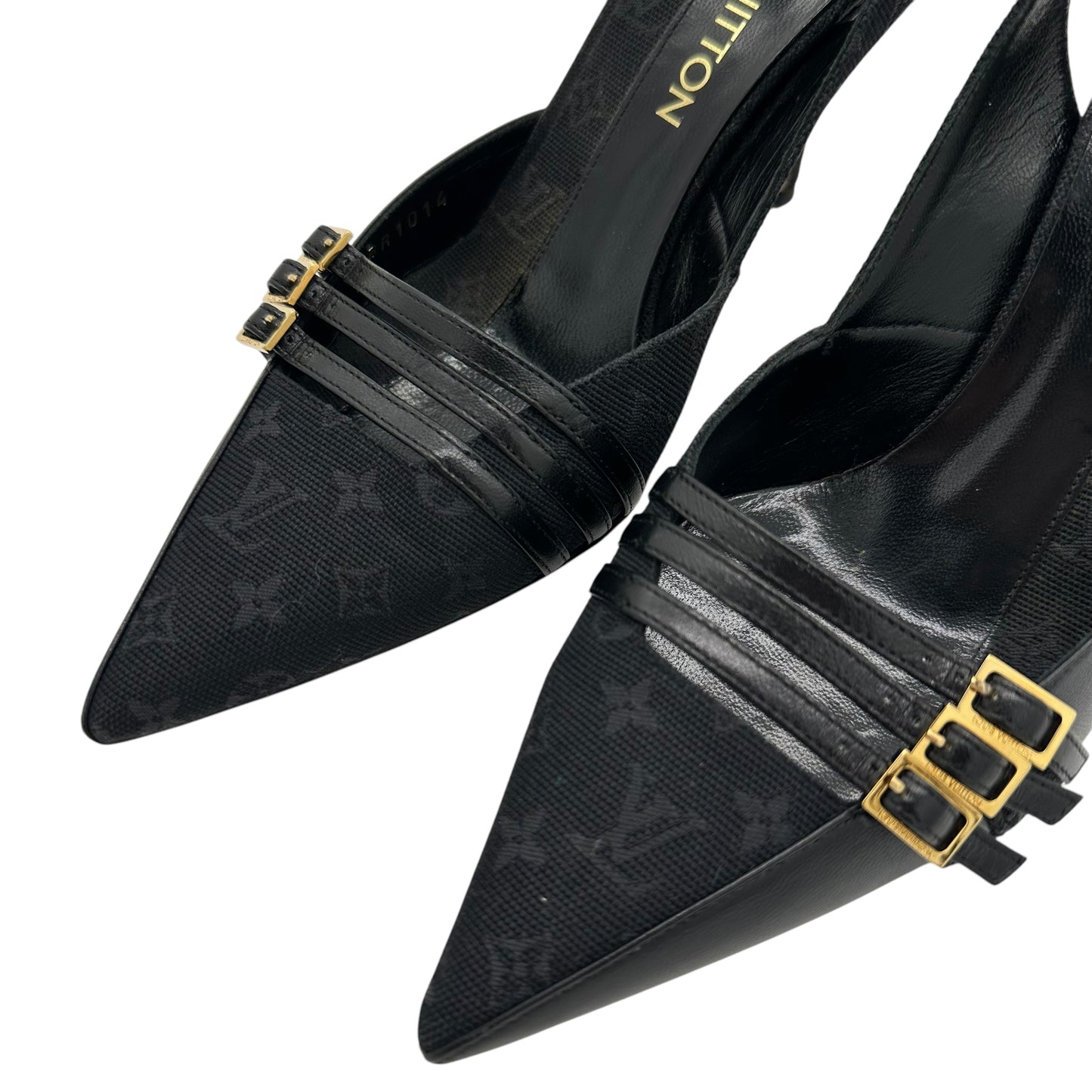 Louis Vuitton Black Lin Monogram Strappy Heels - Outfit Repeater