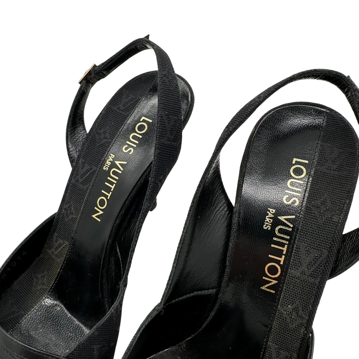 Louis Vuitton Black Lin Monogram Strappy Heels - Outfit Repeater