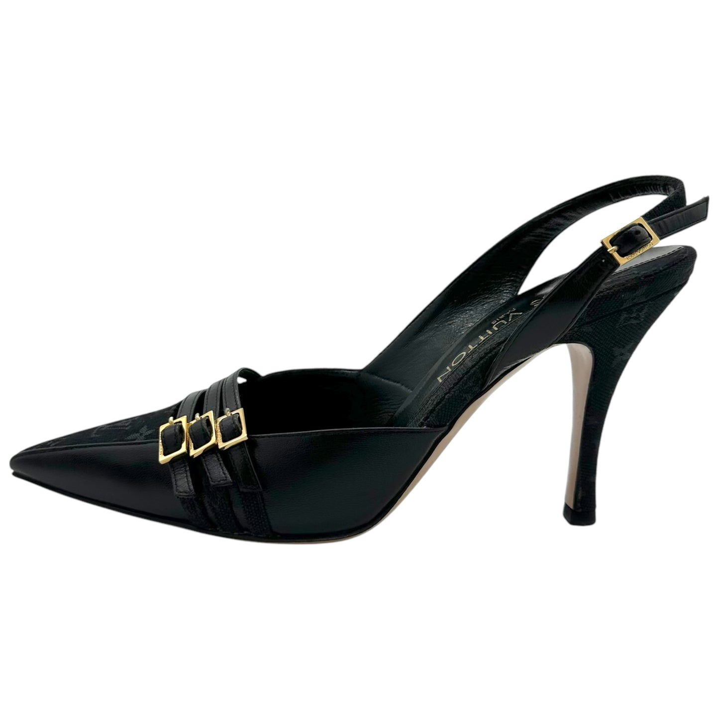 Louis Vuitton Black Lin Monogram Strappy Heels - Outfit Repeater
