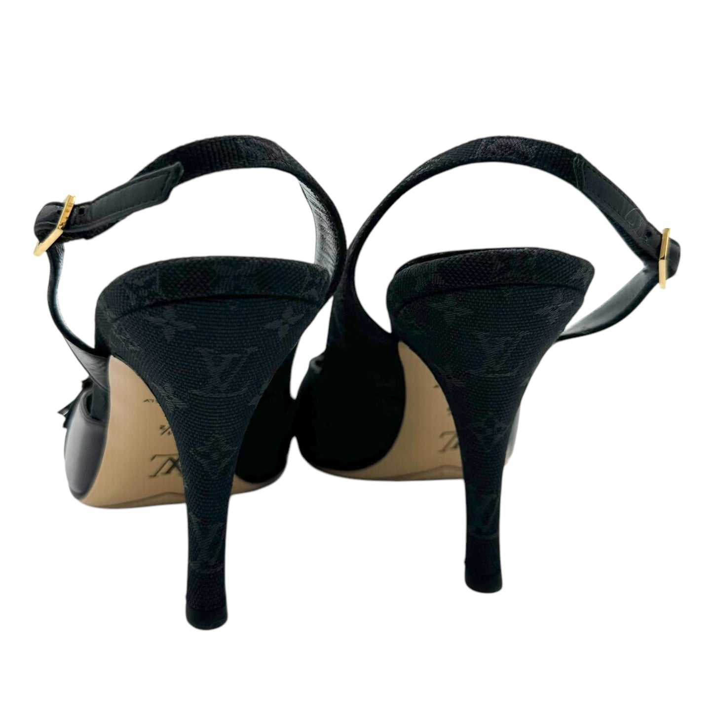 Louis Vuitton Black Lin Monogram Strappy Heels - Outfit Repeater