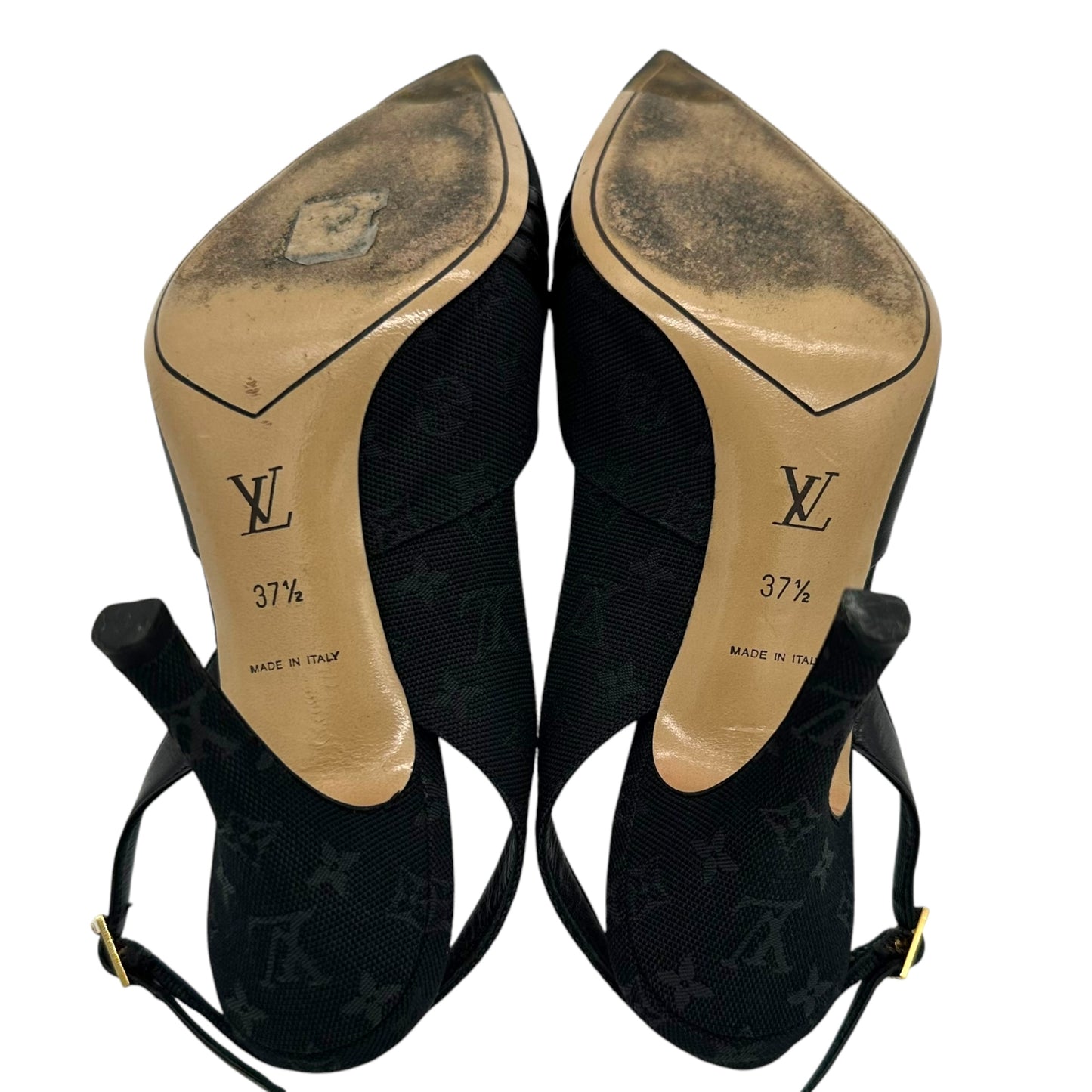 Louis Vuitton Black Lin Monogram Strappy Heels - Outfit Repeater