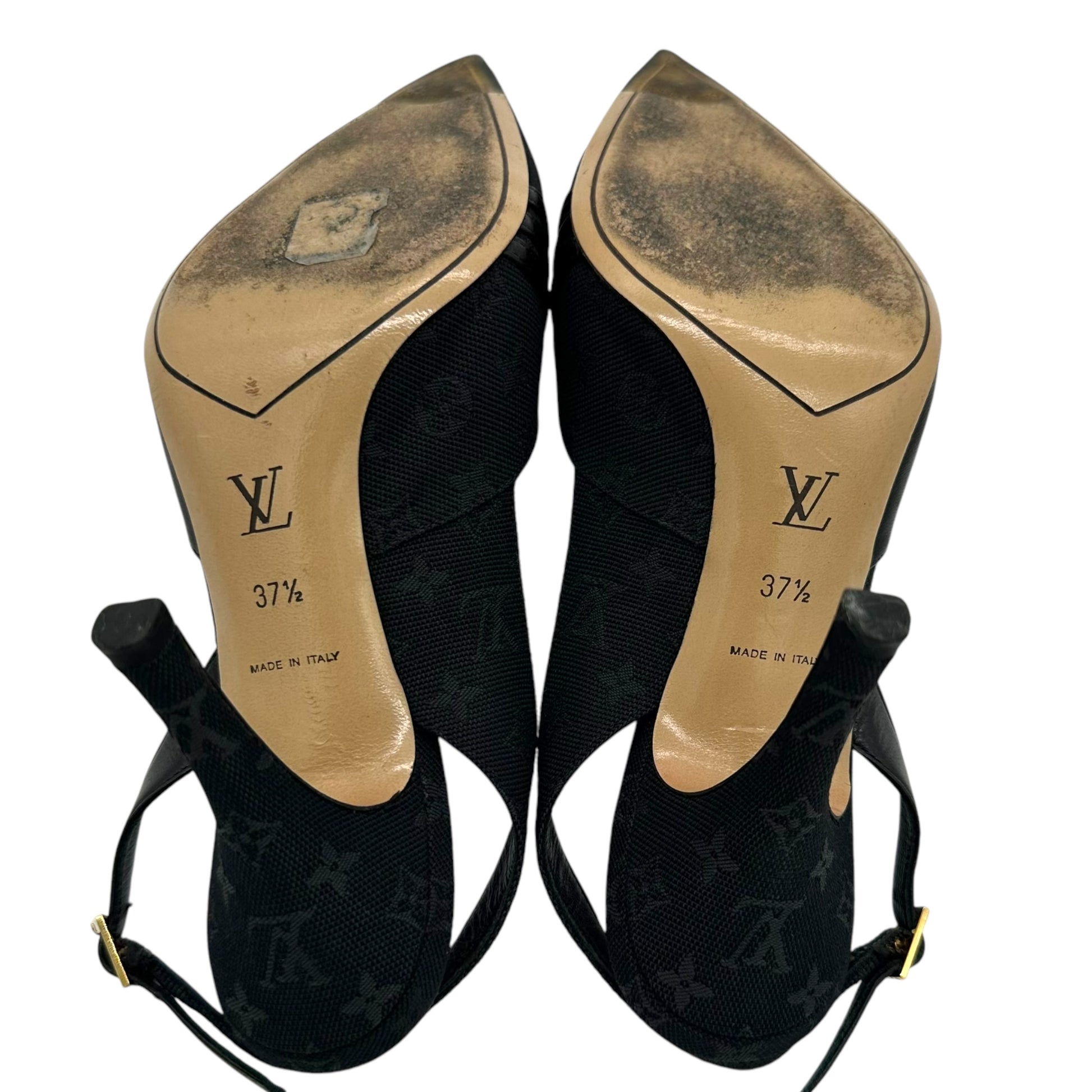Louis Vuitton Black Lin Monogram Strappy Heels - Outfit Repeater