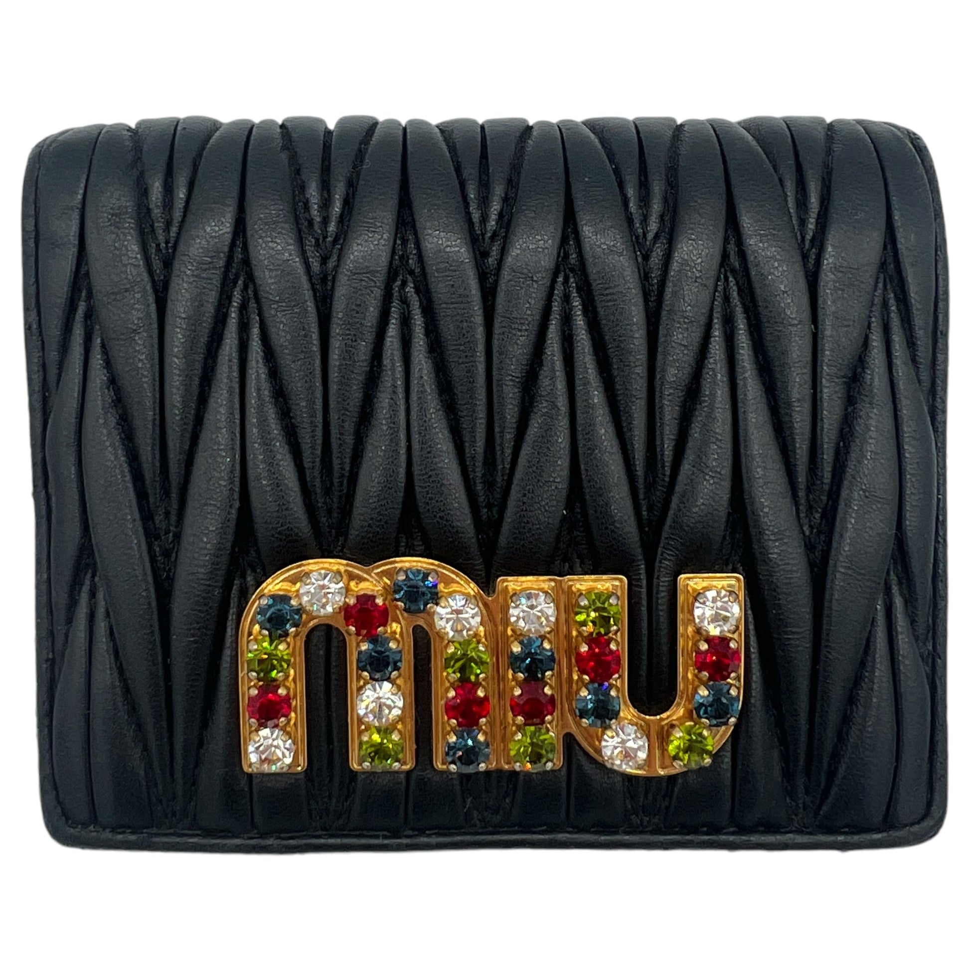 Miu Miu Black Quilted Wallet with Crystal Logo