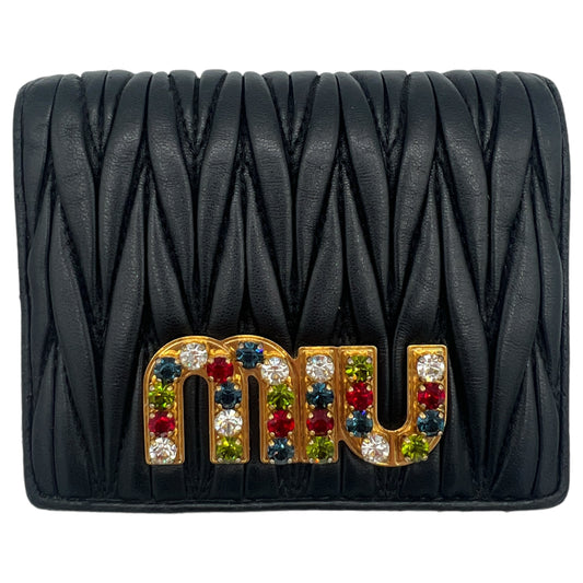 Miu Miu Black Quilted Wallet with Crystal Logo