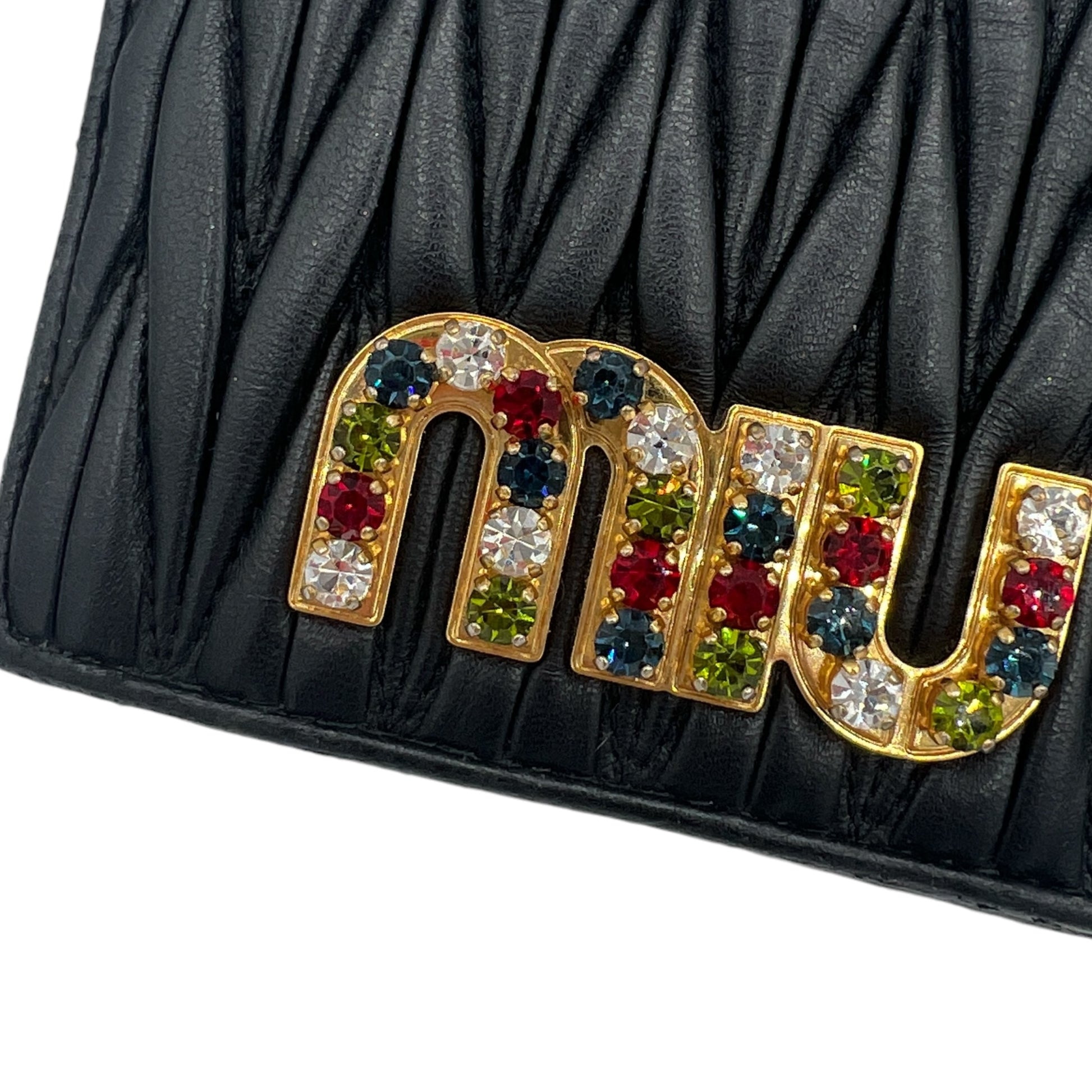 Miu Miu Black Quilted Wallet with Crystal Logo