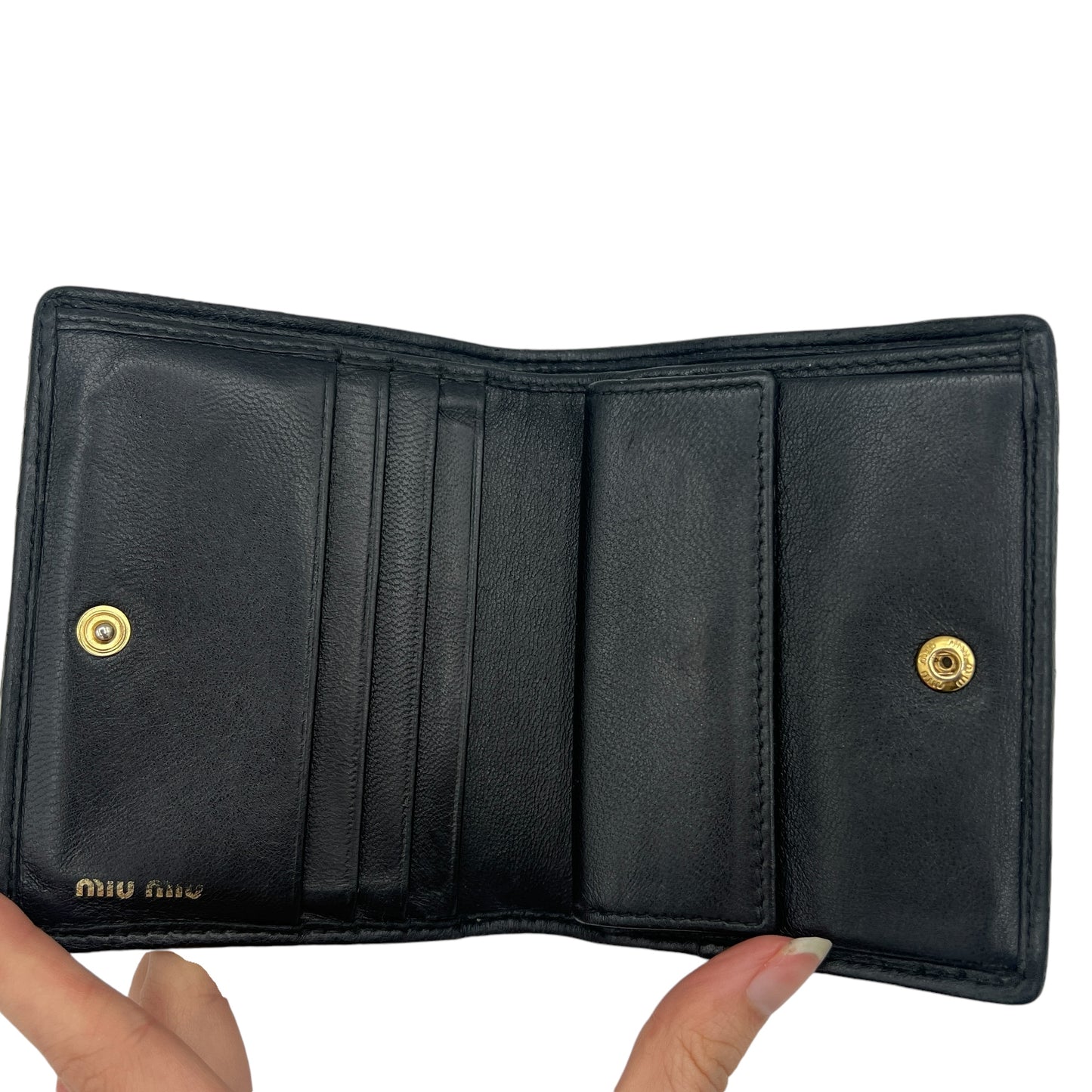 Miu Miu Black Quilted Wallet with Crystal Logo