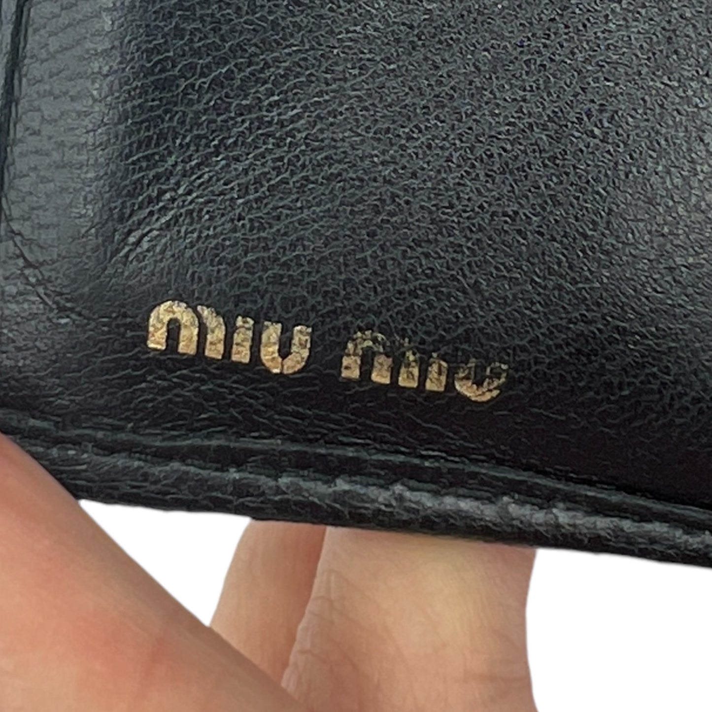 Miu Miu Black Quilted Wallet with Crystal Logo