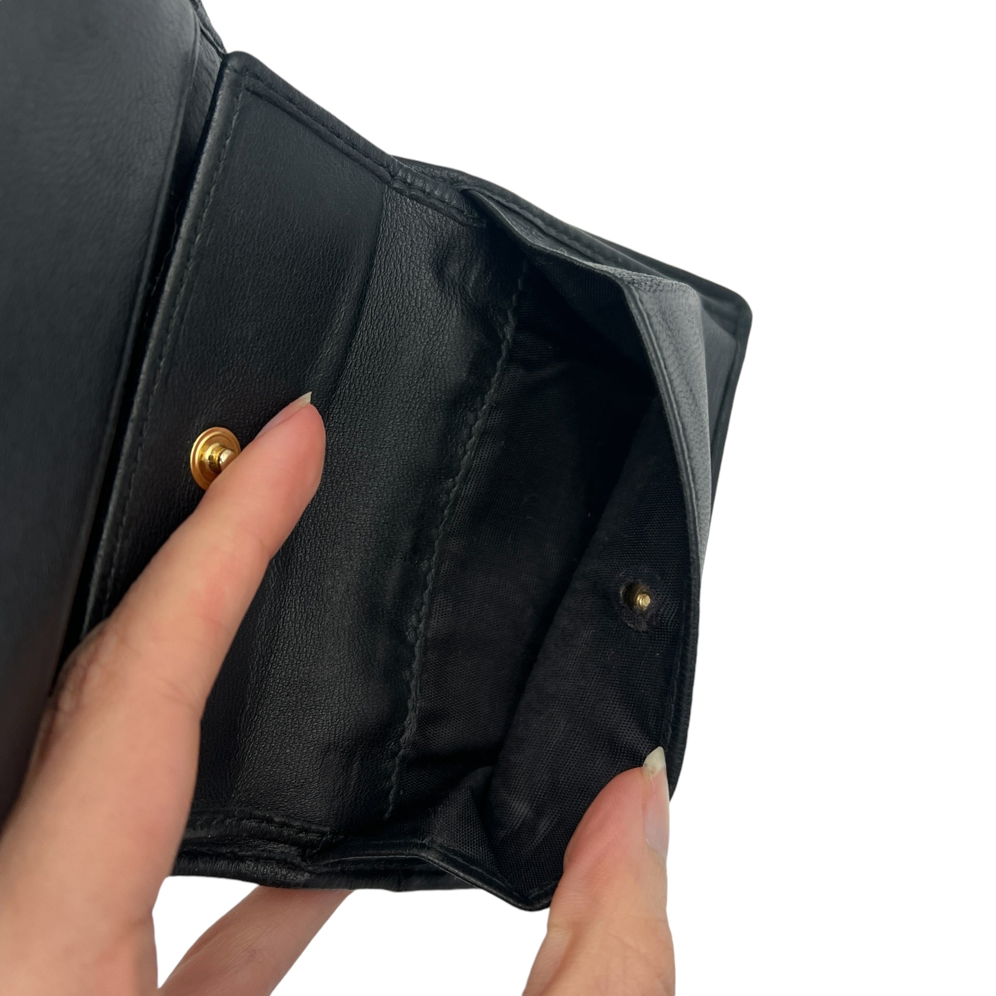 Miu Miu Black Quilted Wallet with Crystal Logo