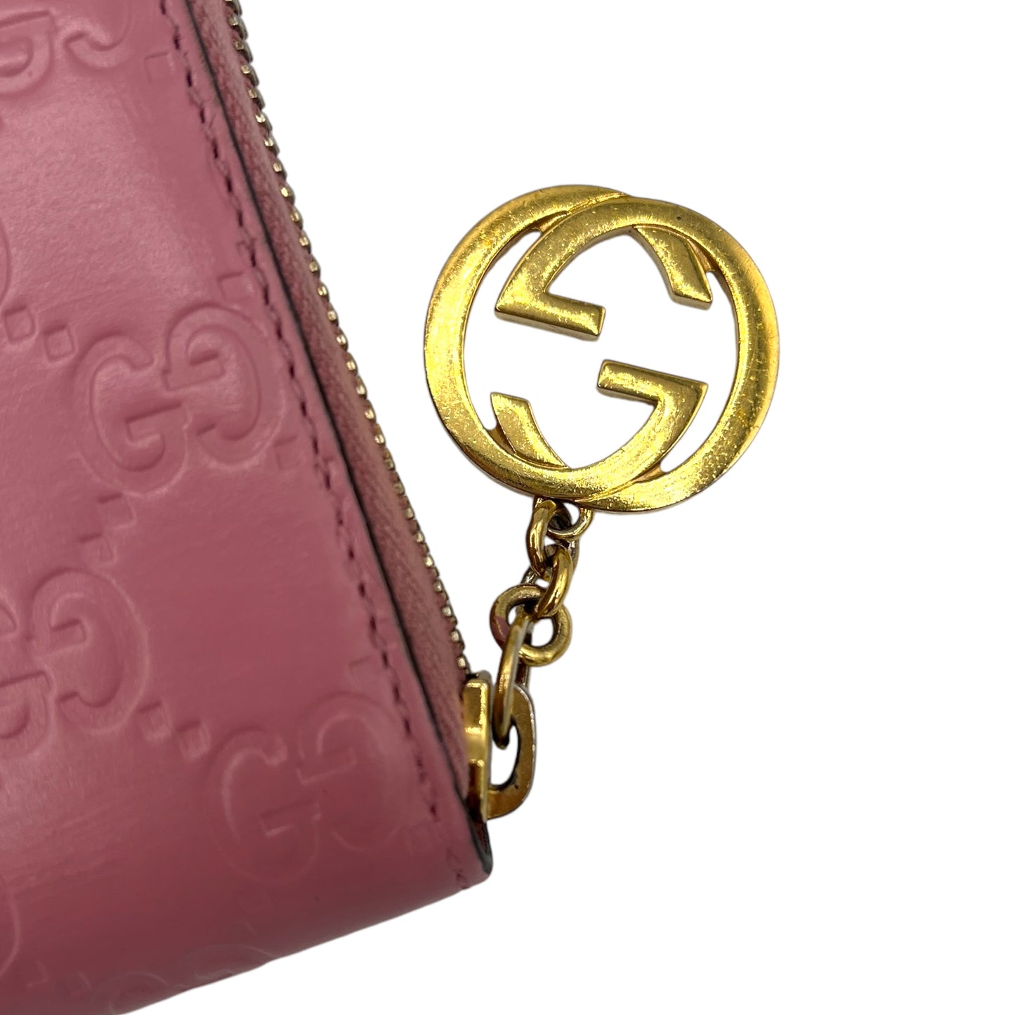 Gucci Pink Leather Embossed Monogram Long Zip Wallet