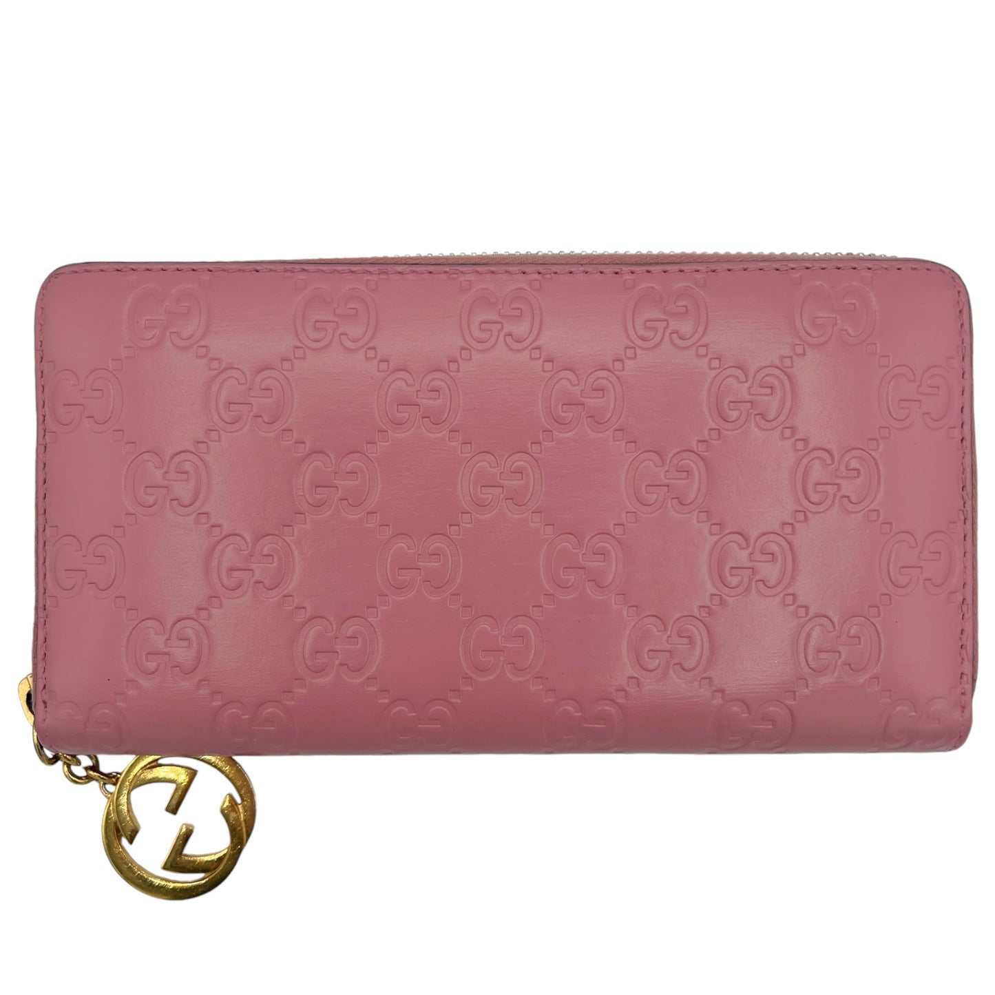 Gucci Pink Leather Embossed Monogram Long Zip Wallet