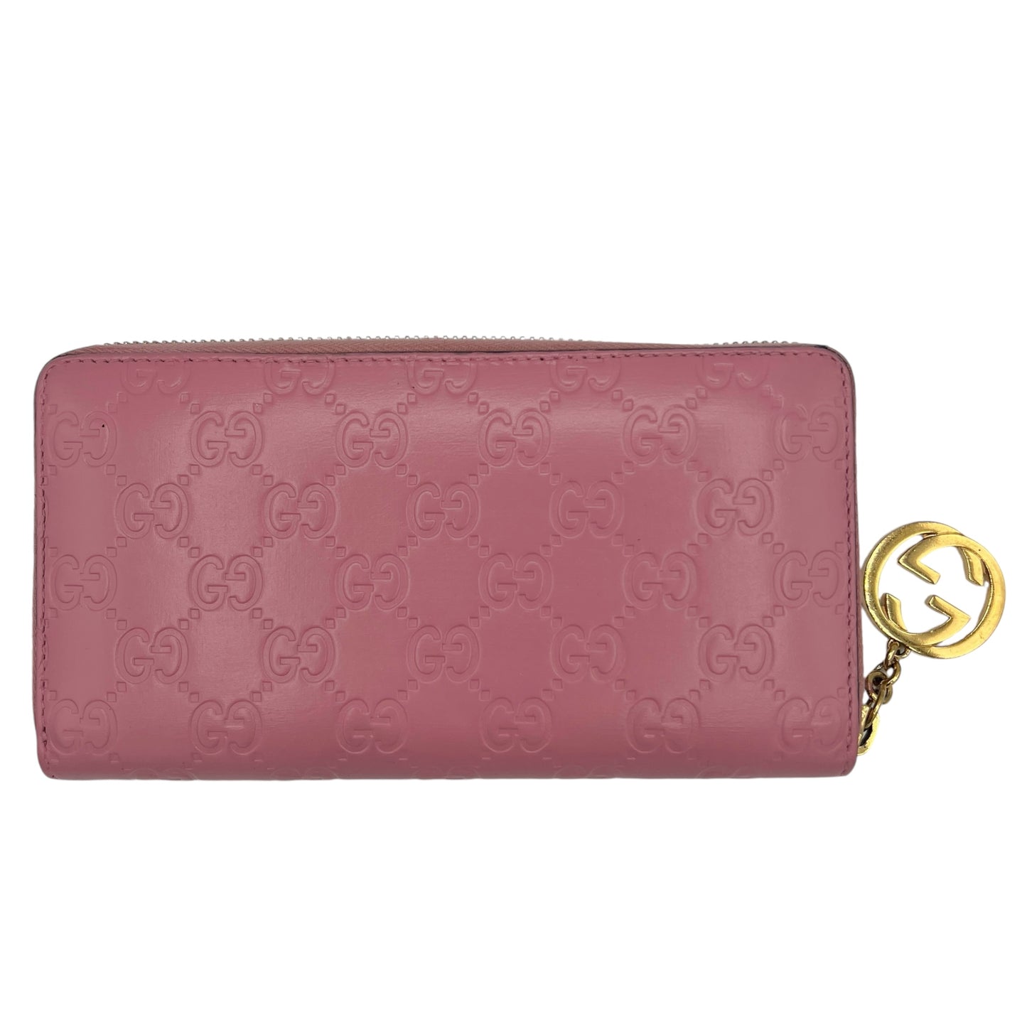 Gucci Pink Leather Embossed Monogram Long Zip Wallet