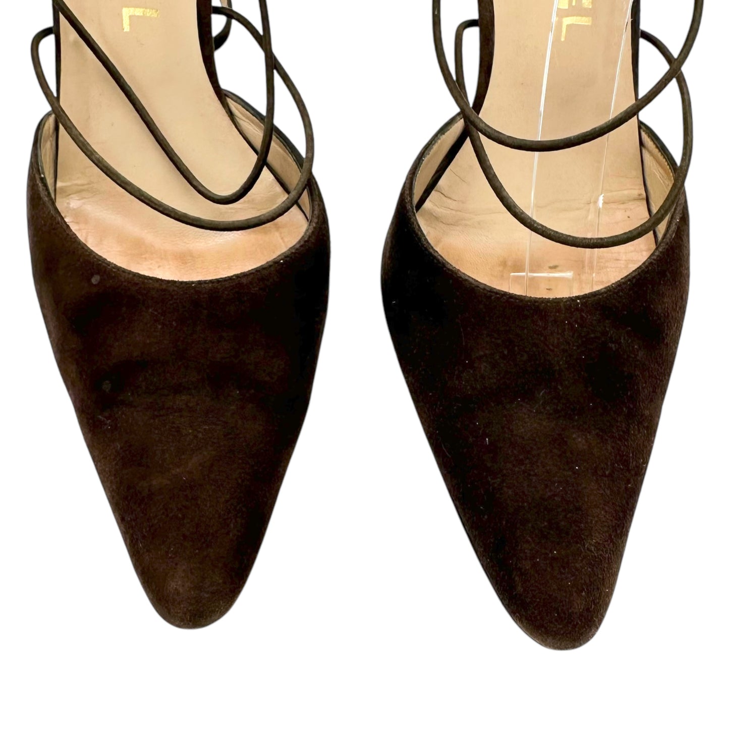 Chanel Chocolate Brown Suede Strappy Pointed Toe Heels