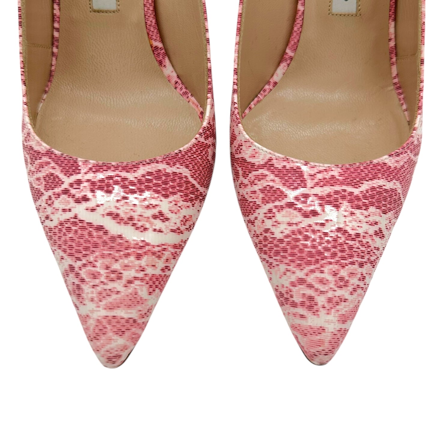 Manolo Blahnik Pink Lace Patent Slingback Heels