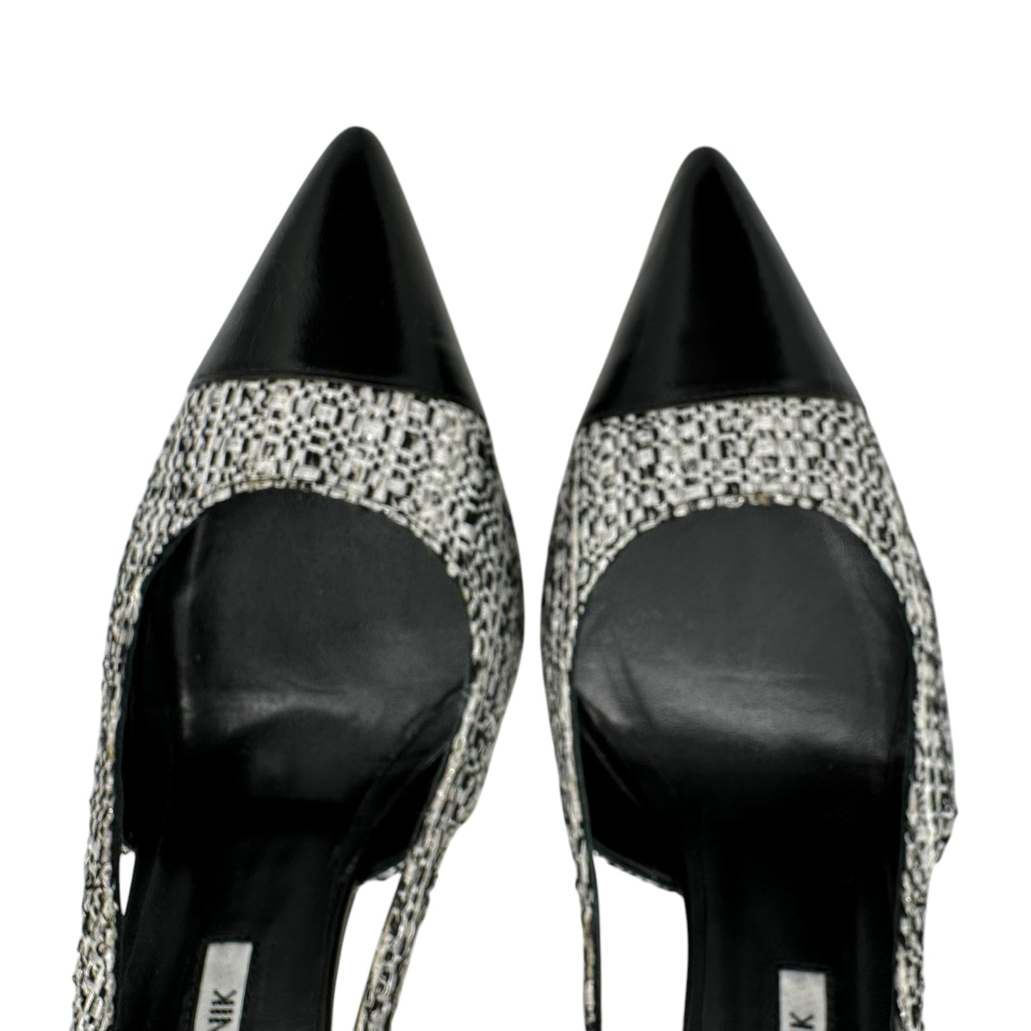 Manolo Blahnik Black & White Tweed Pointed To Slingback Heels