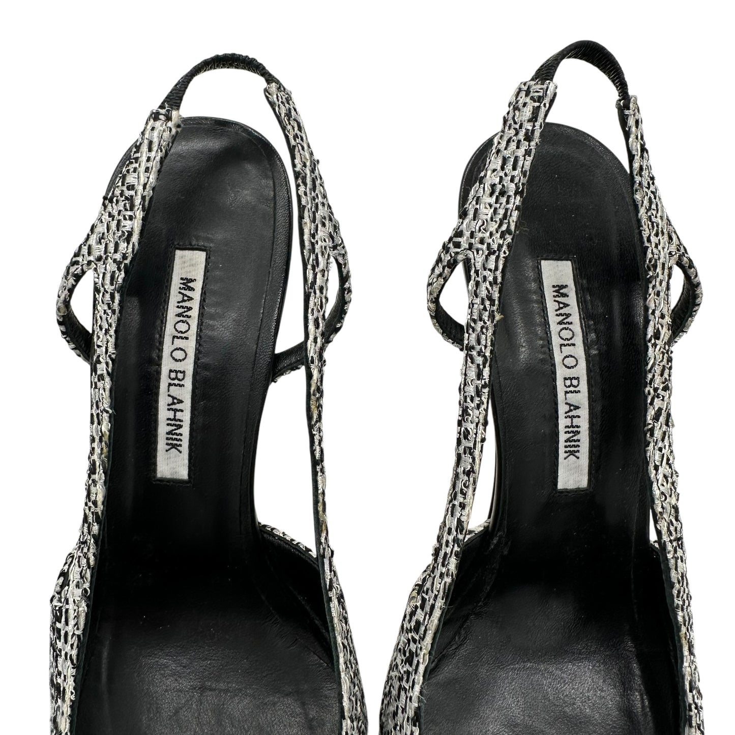 Manolo Blahnik Black & White Tweed Pointed To Slingback Heels