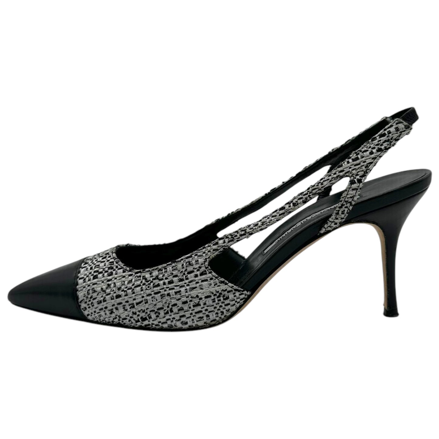 Manolo Blahnik Black & White Tweed Pointed To Slingback Heels