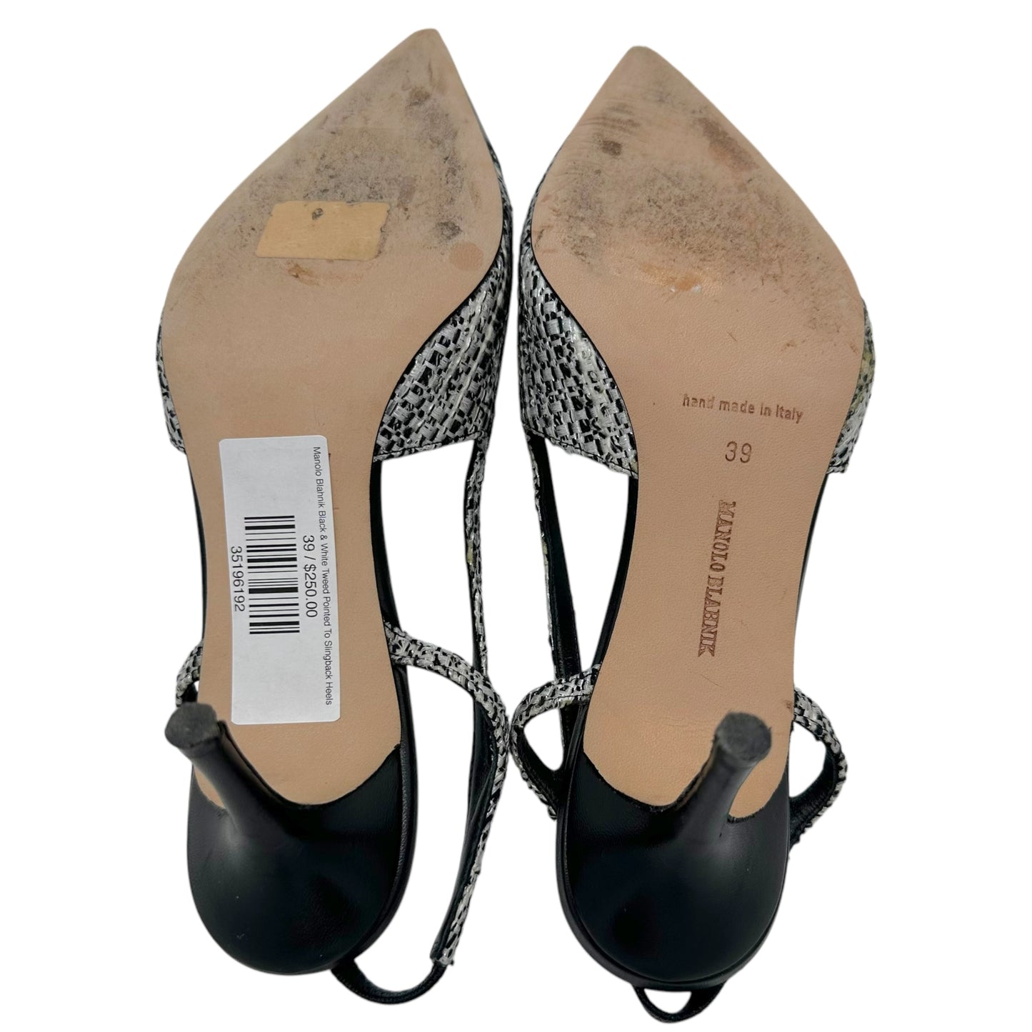 Manolo Blahnik Black & White Tweed Pointed To Slingback Heels