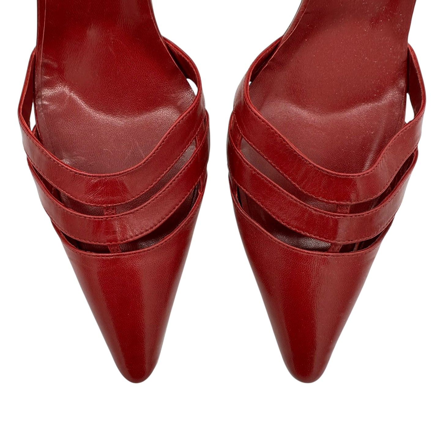 Manolo Blahnik Red Leather Pointed Toe Slingback Heels