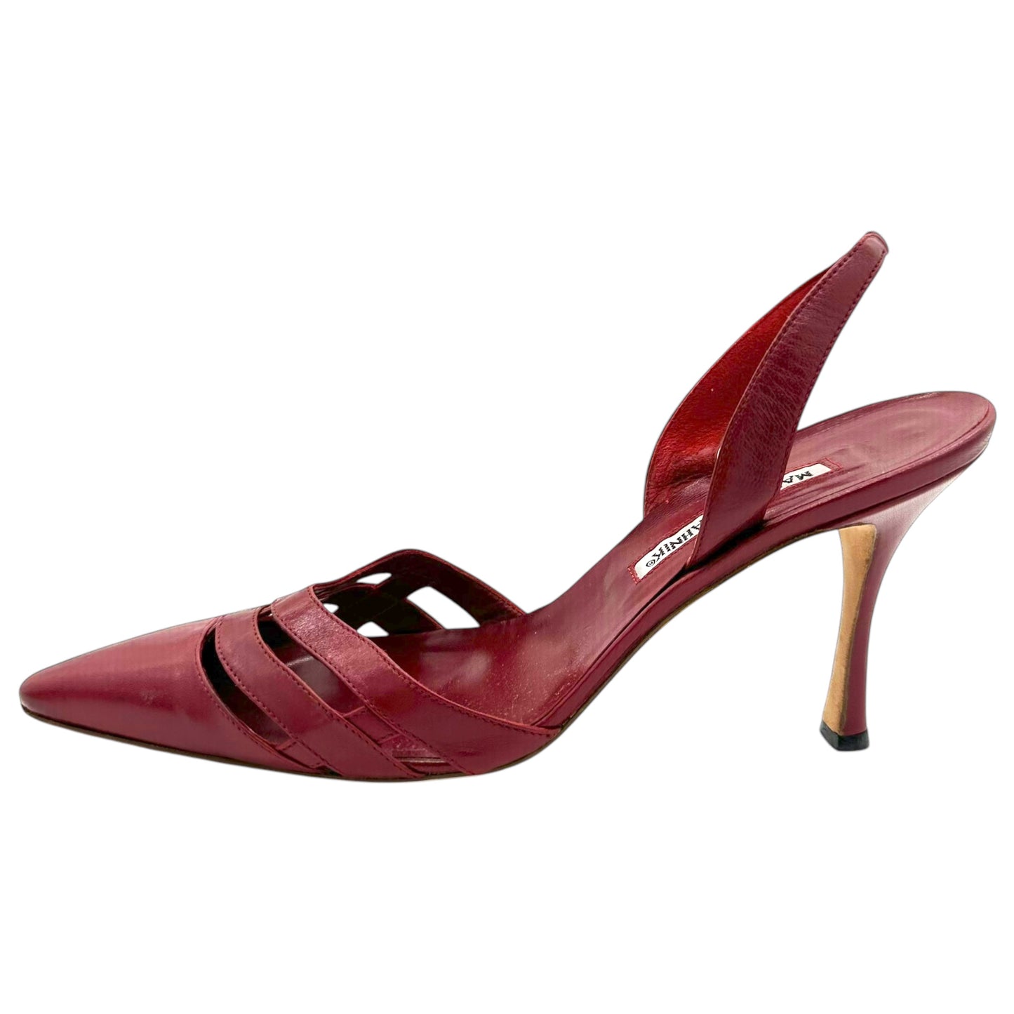 Manolo Blahnik Red Leather Pointed Toe Slingback Heels