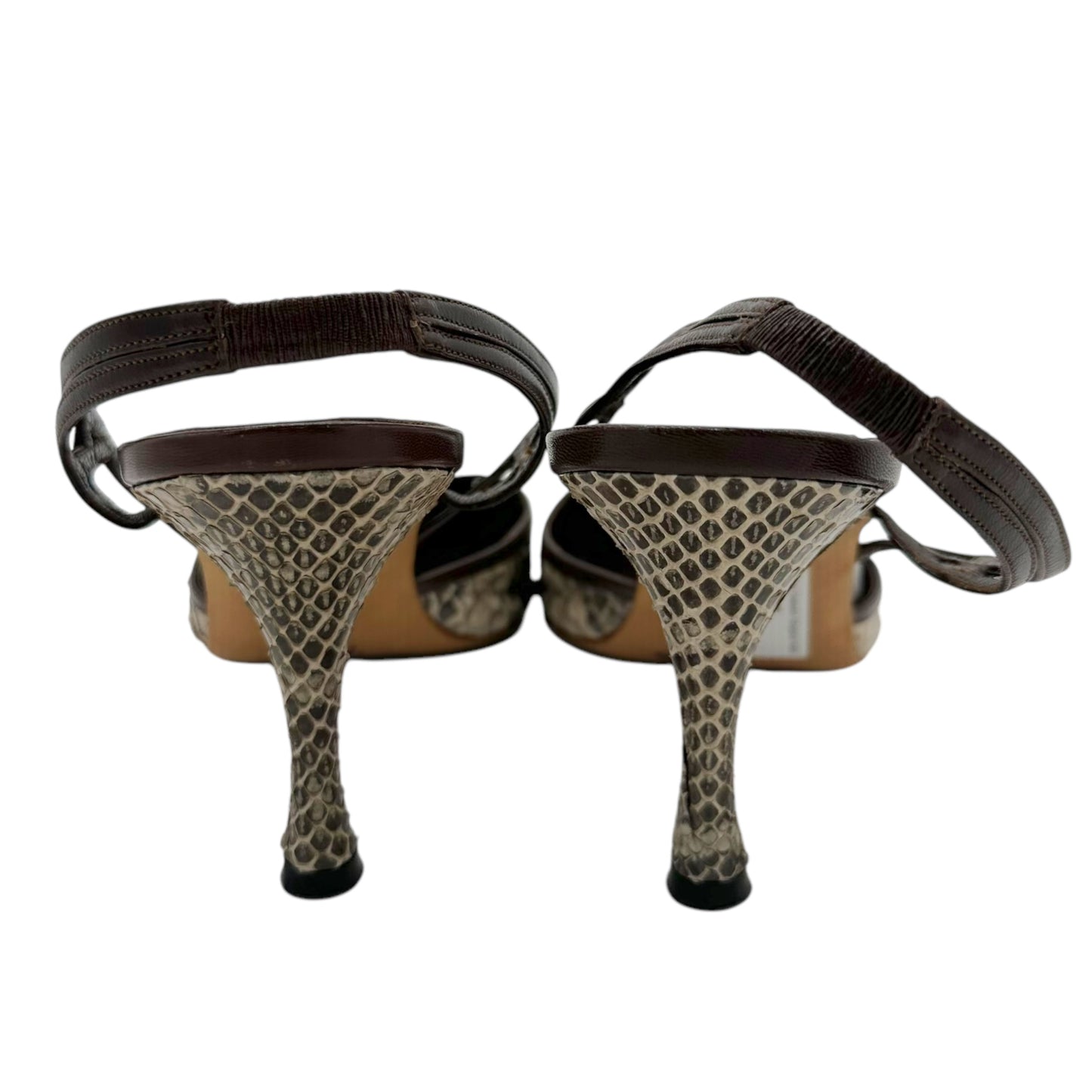 Manolo Blahnik Brown & Ivory Snakeskin Slingback Heels - Outfit Repeater