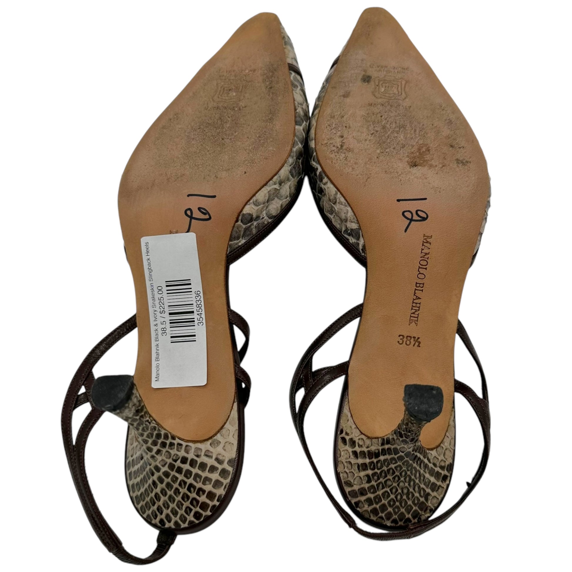 Manolo Blahnik Brown & Ivory Snakeskin Slingback Heels - Outfit Repeater