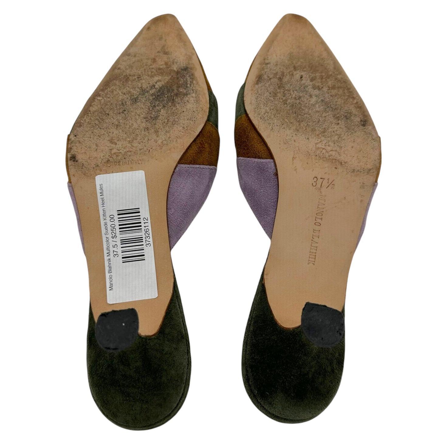 Manolo Blahnik Multicolor Suede Kitten Heel Mules