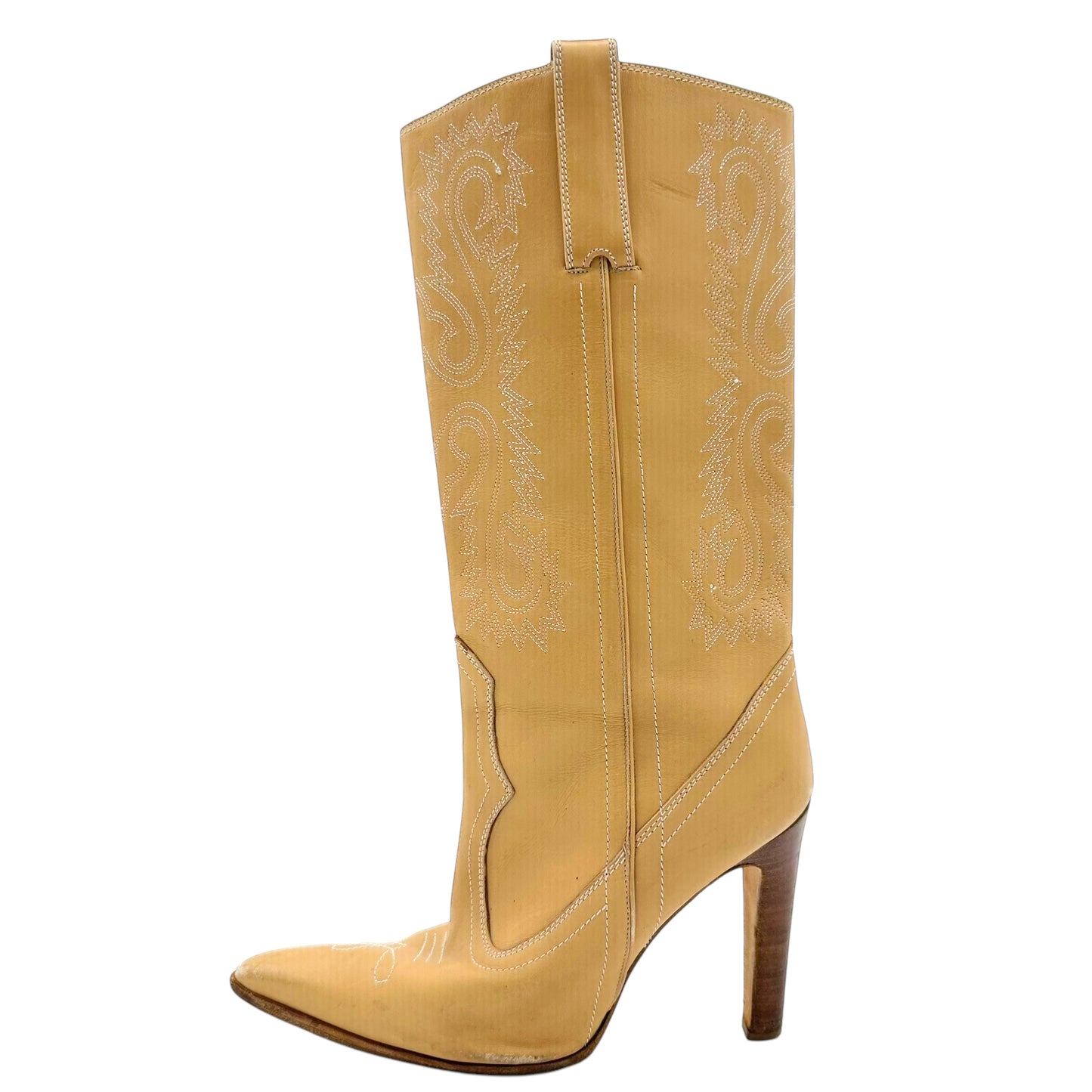 Manolo Blahnik Tan Leather Heeled Cowboy Boots