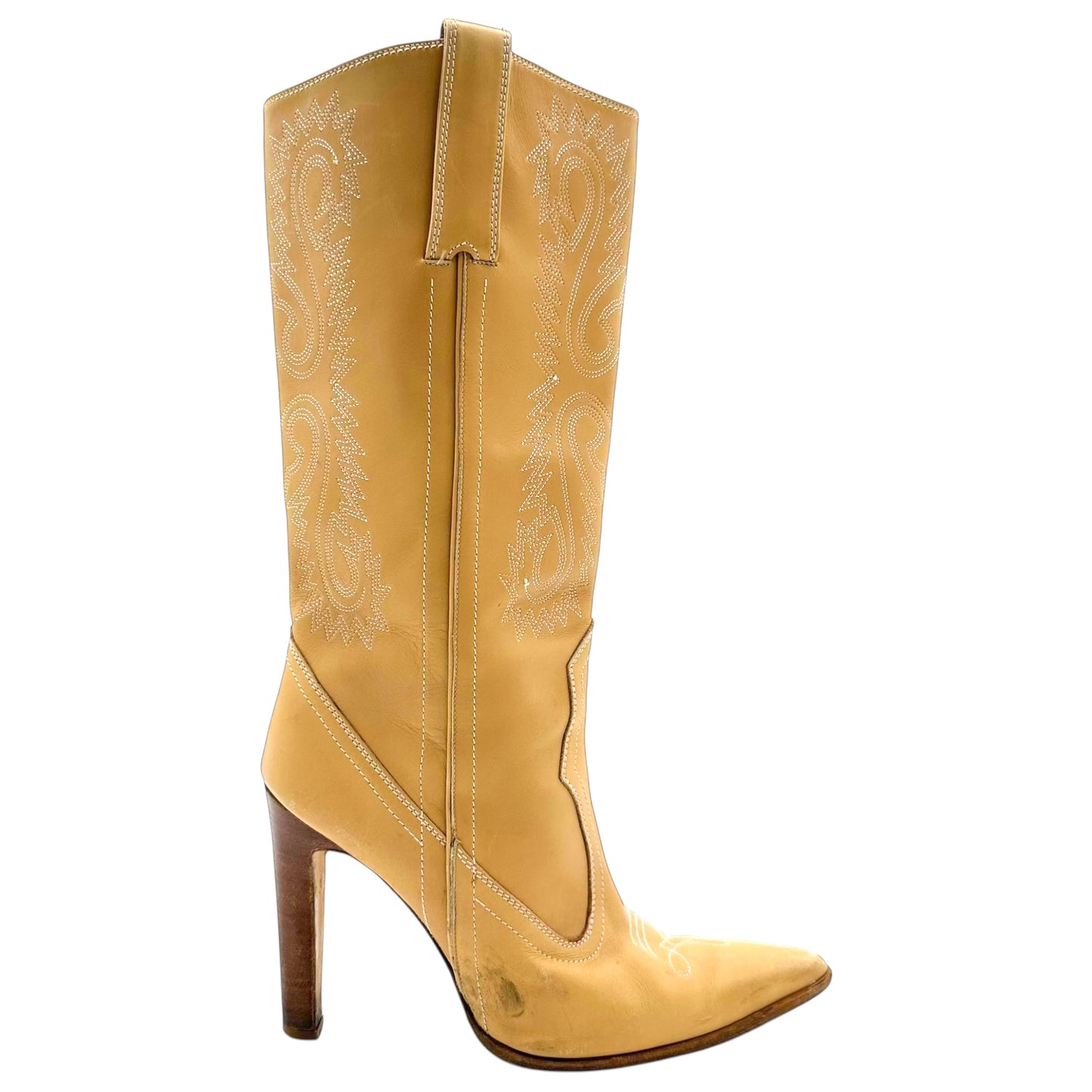 Manolo Blahnik Tan Leather Heeled Cowboy Boots