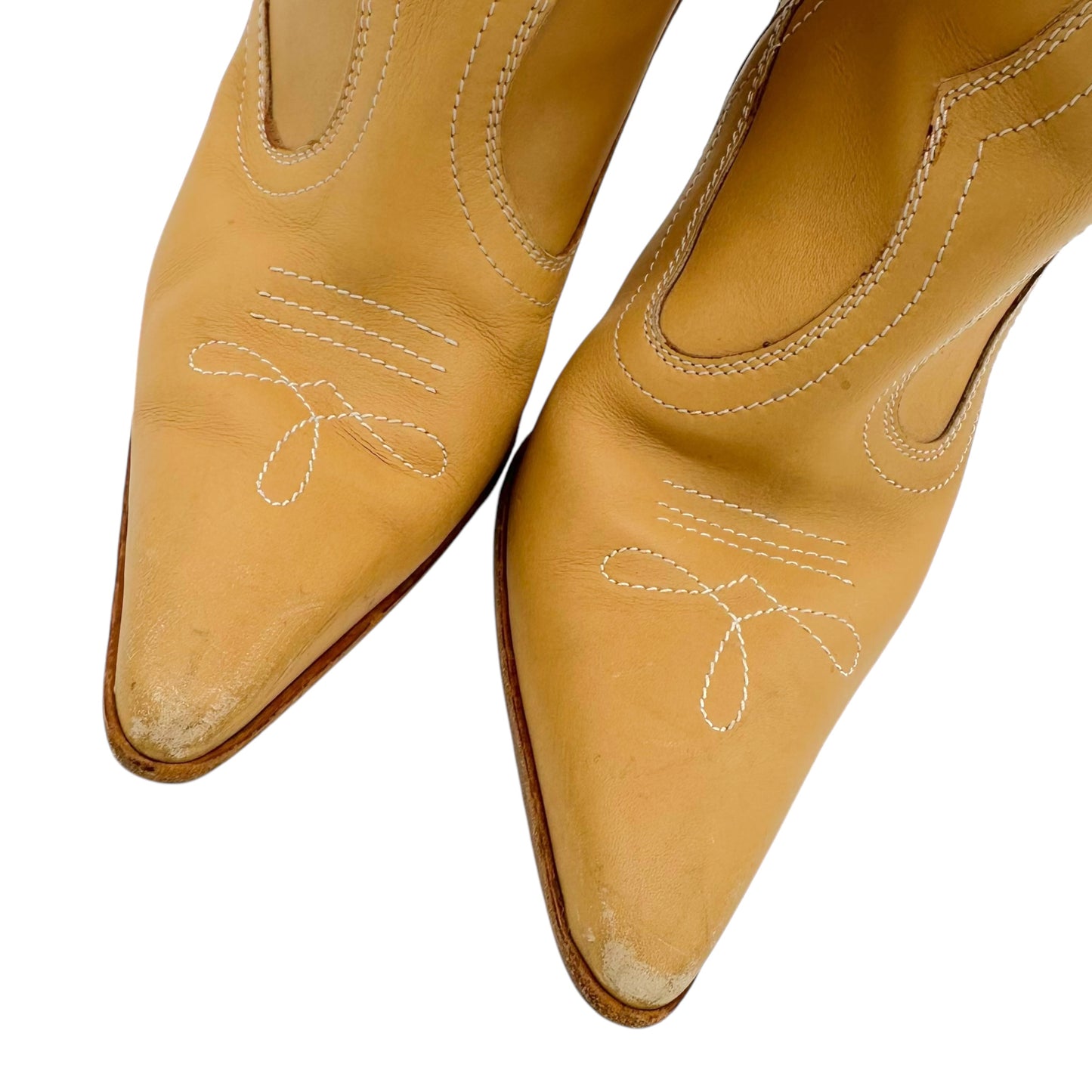 Manolo Blahnik Tan Leather Heeled Cowboy Boots