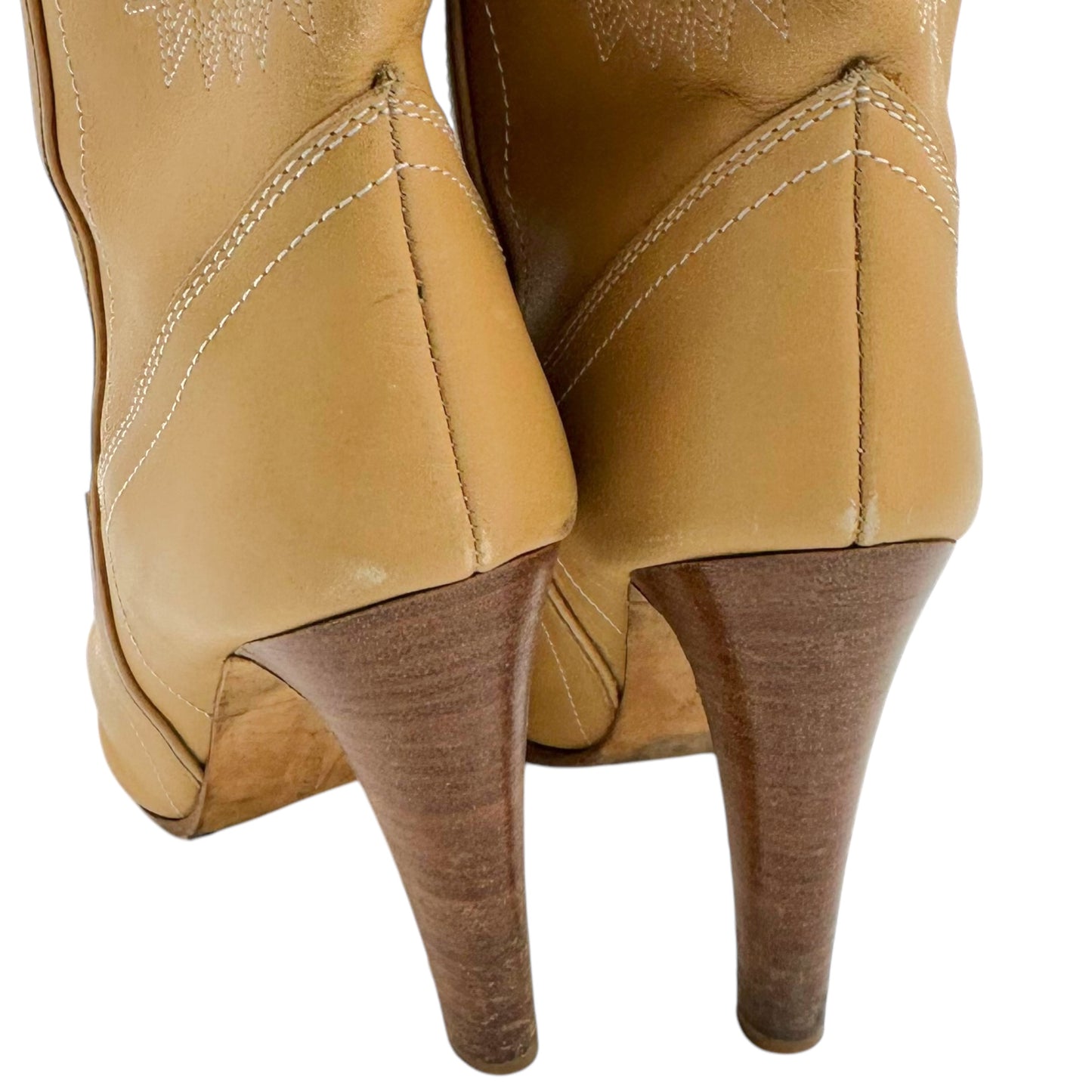 Manolo Blahnik Tan Leather Heeled Cowboy Boots