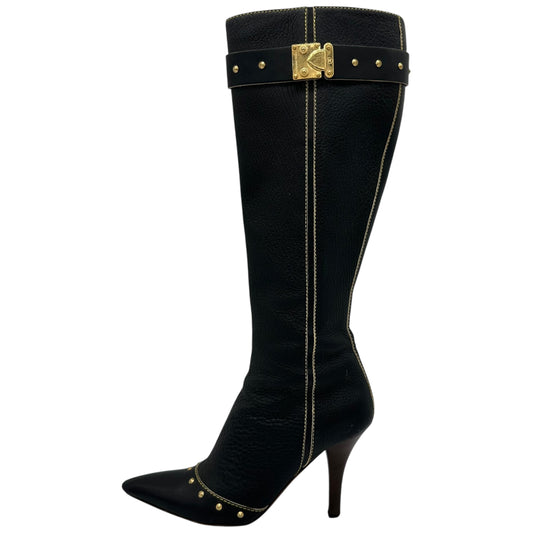 Louis Vuitton Black Leather Pointed Toe Studded Boots