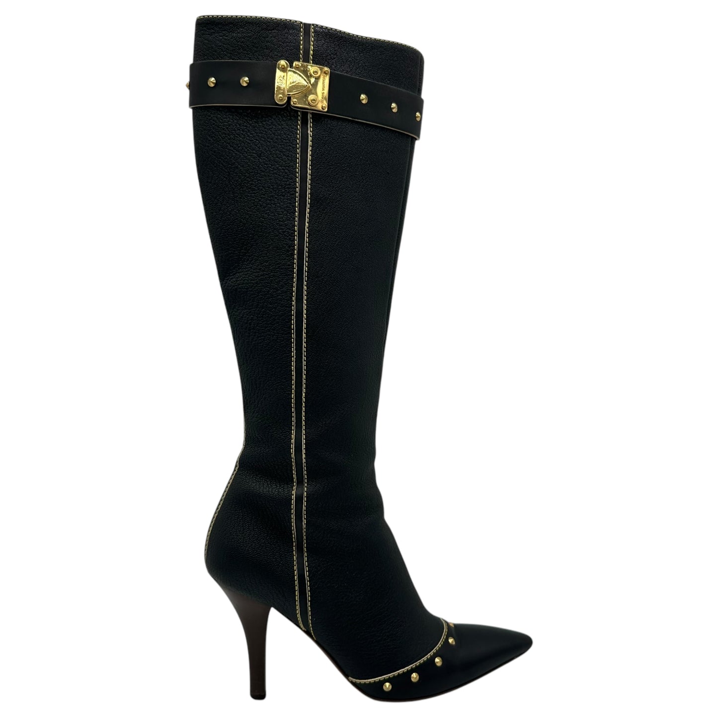 Louis Vuitton Black Leather Pointed Toe Studded Boots