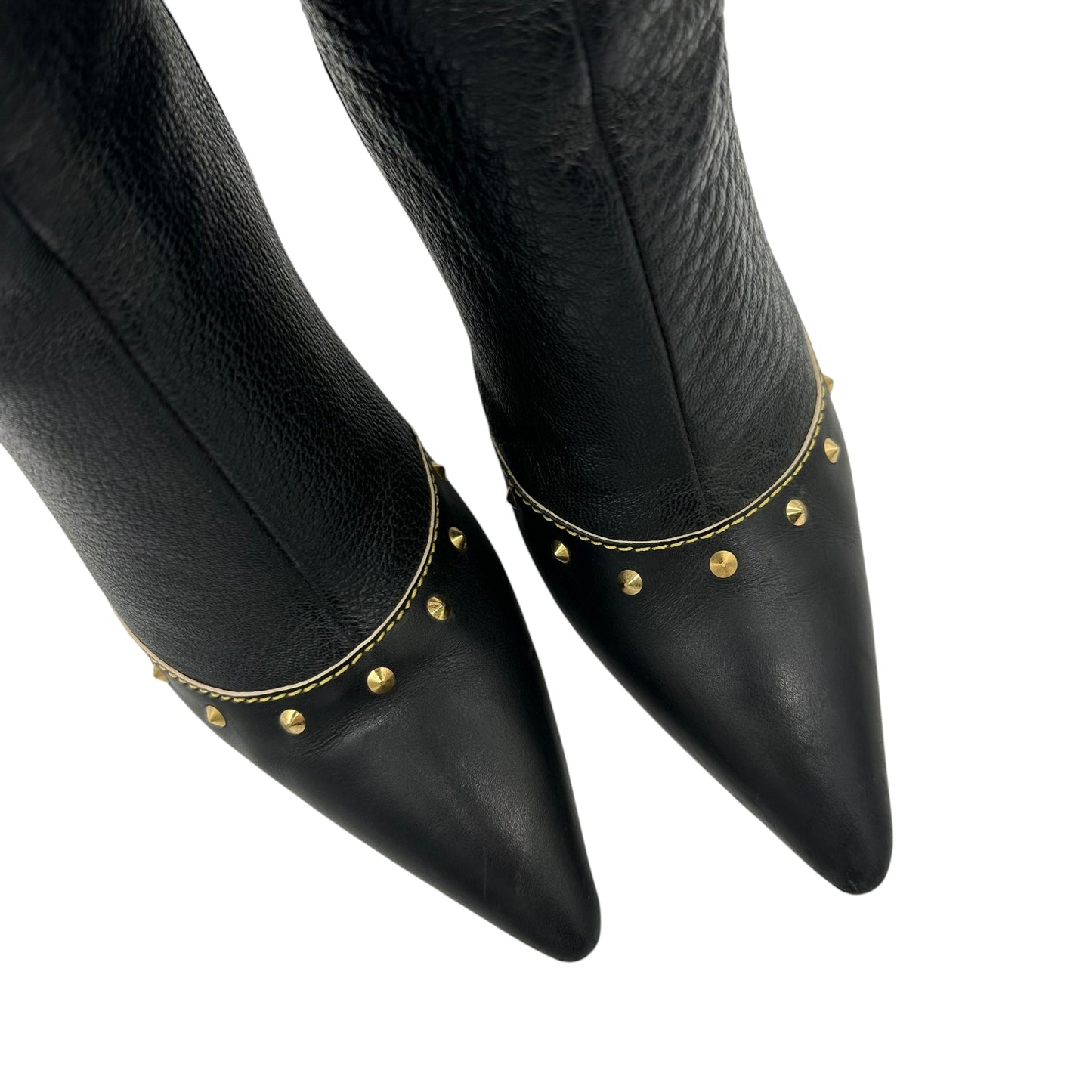 Louis Vuitton Black Leather Pointed Toe Studded Boots