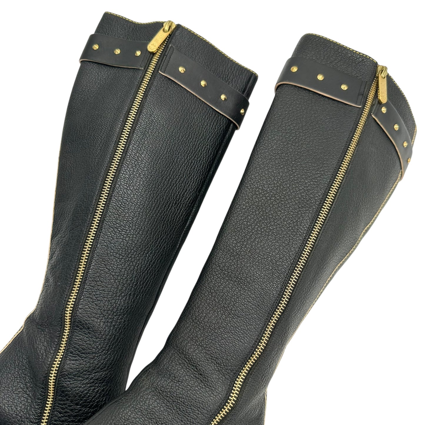 Louis Vuitton Black Leather Pointed Toe Studded Boots