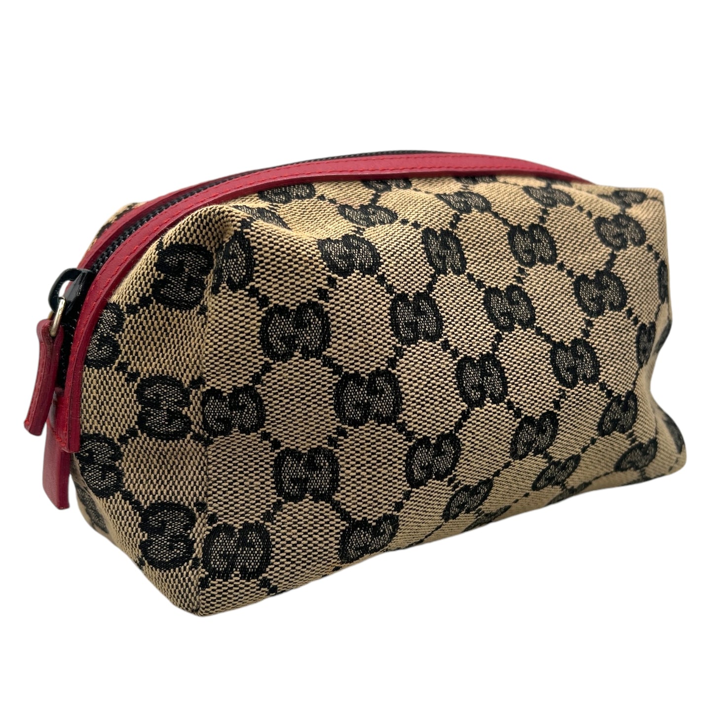 Gucci Gray Monogram & Red Trim Small Cosmetic Bag - Outfit Repeater
