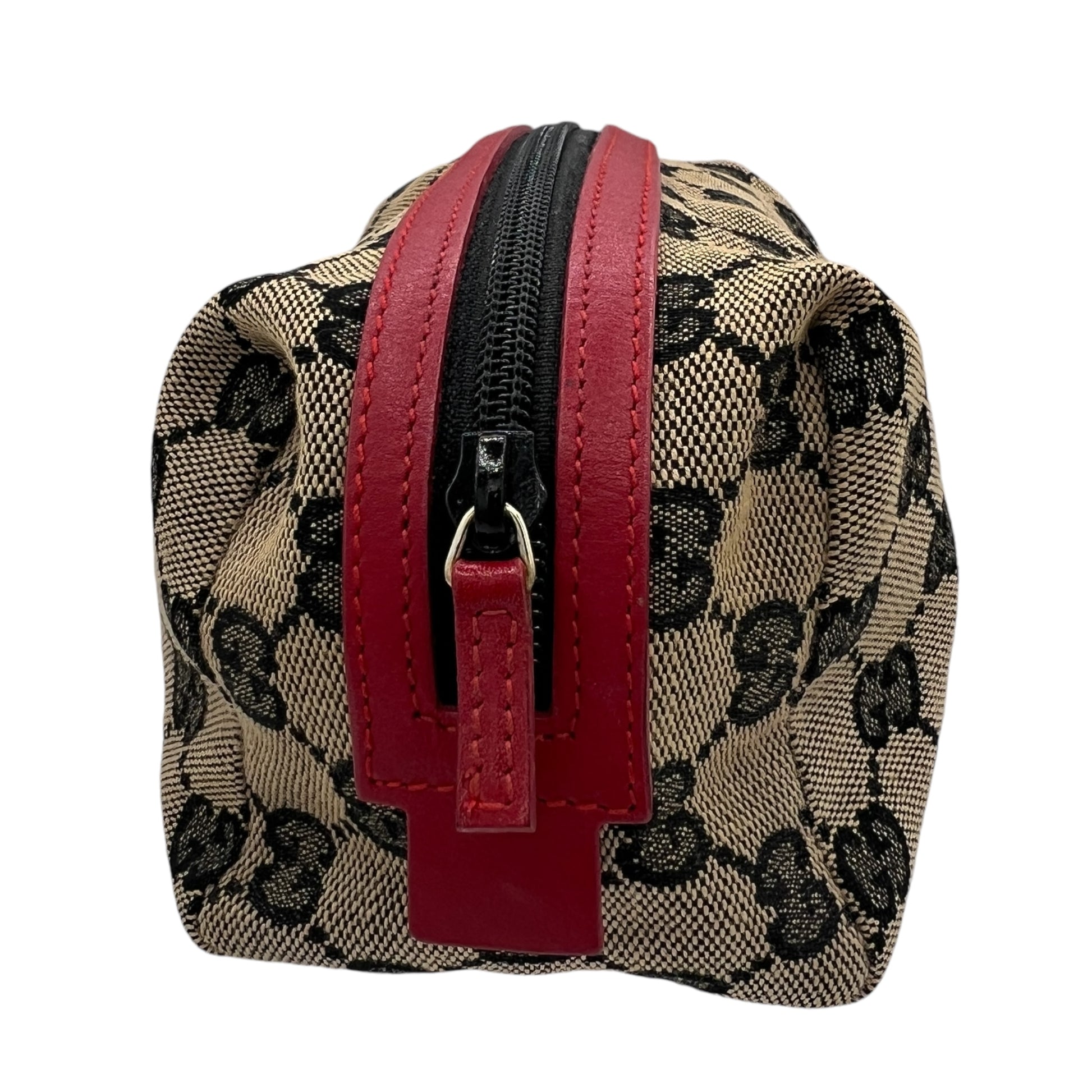 Gucci Gray Monogram & Red Trim Small Cosmetic Bag - Outfit Repeater