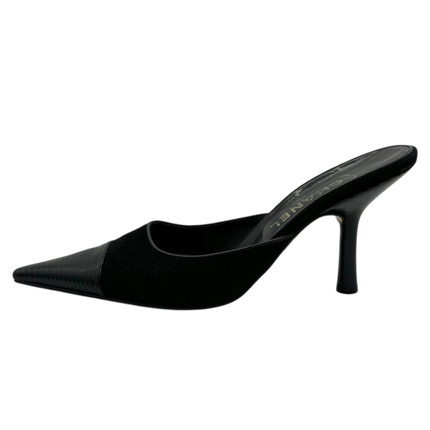 Chanel Black Suede & Lizard Pointed Toe Mule Heels