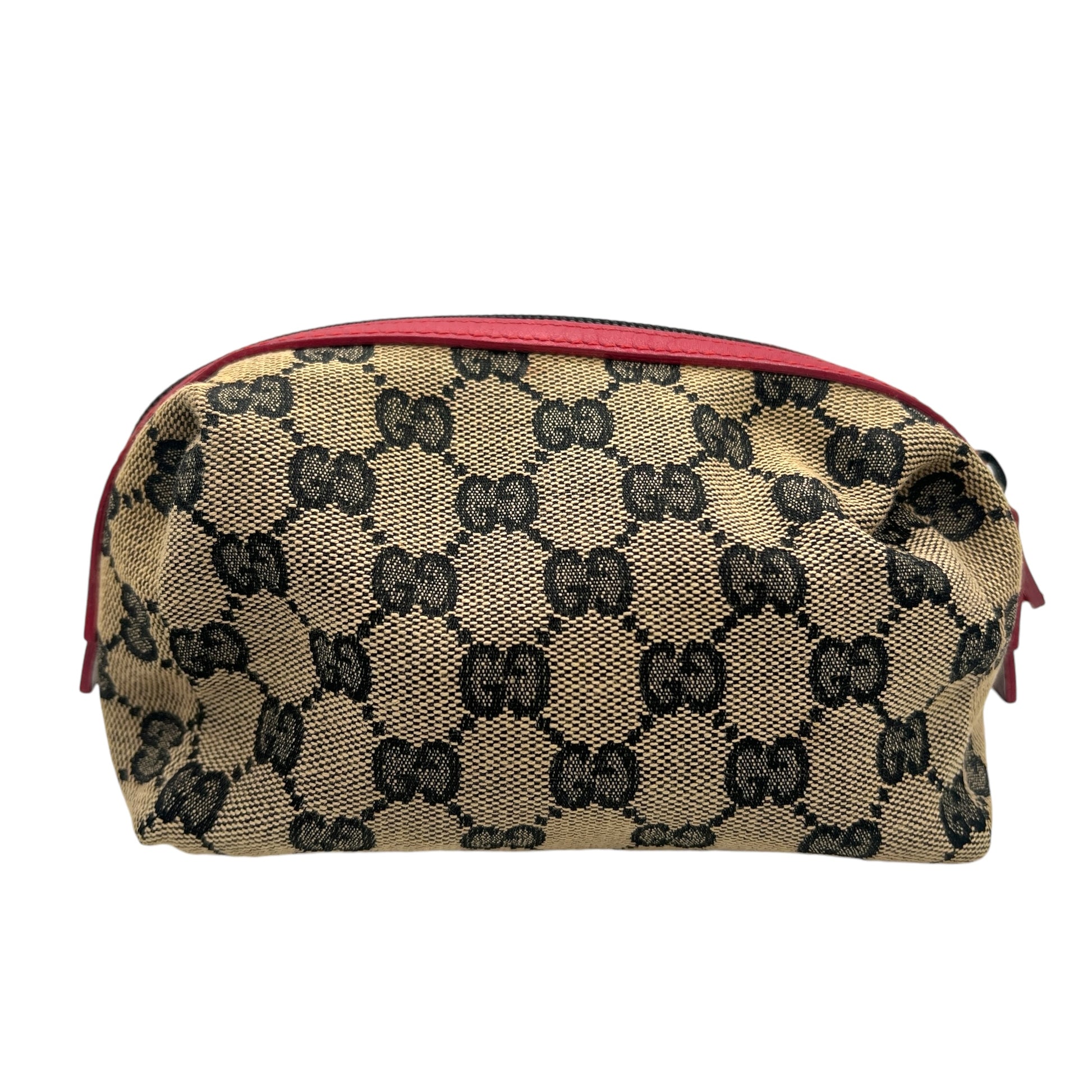 Gucci Gray Monogram & Red Trim Small Cosmetic Bag - Outfit Repeater