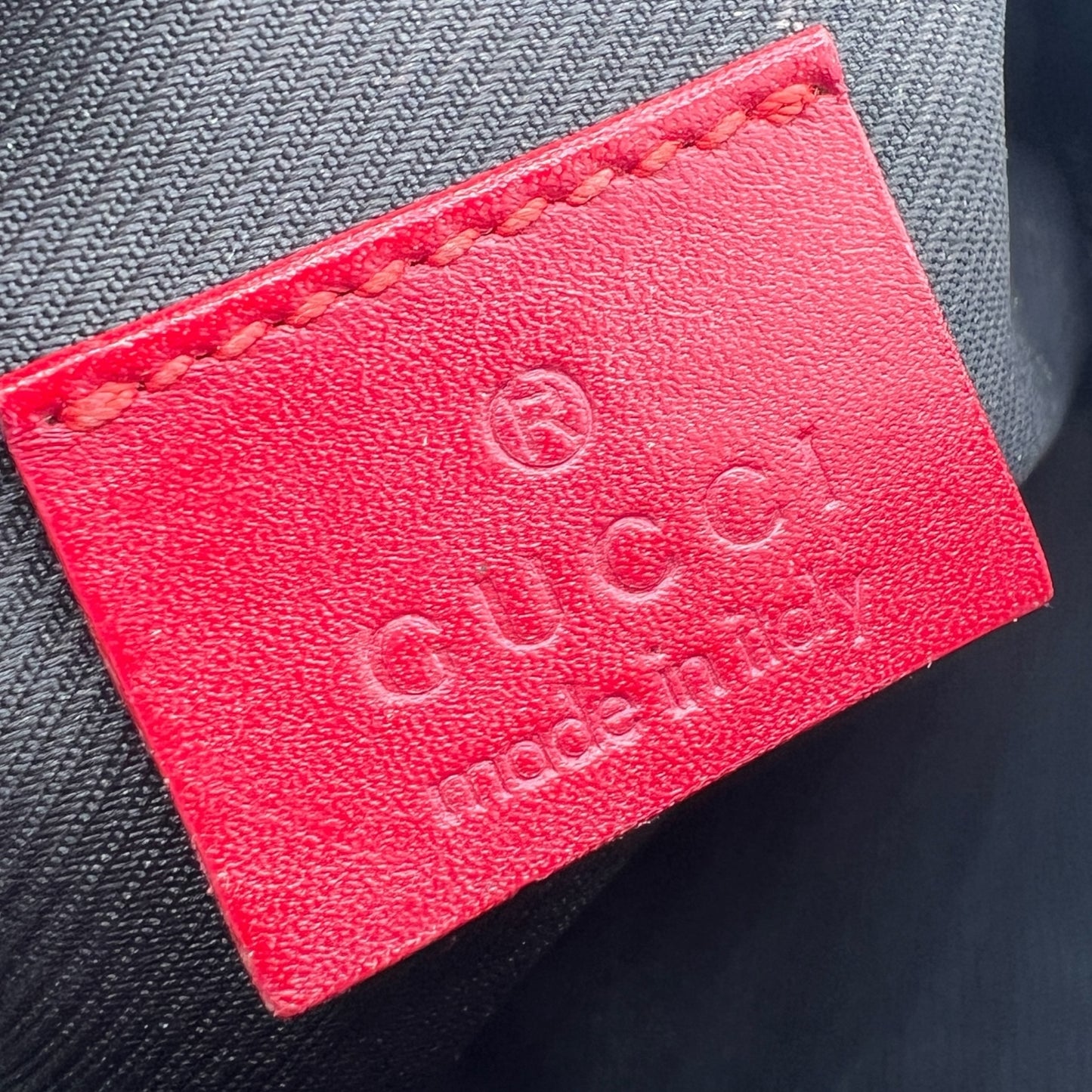 Gucci Gray Monogram & Red Trim Small Cosmetic Bag - Outfit Repeater