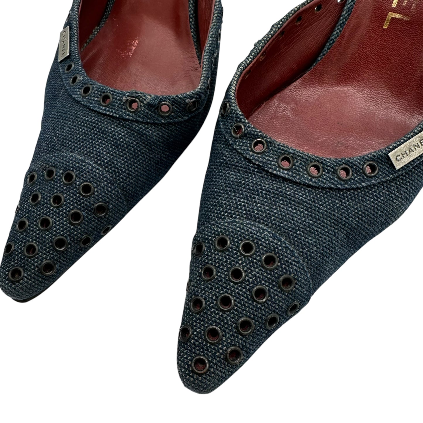 Chanel Blue Denim & Rivets Pointed Toe Heeled Mules