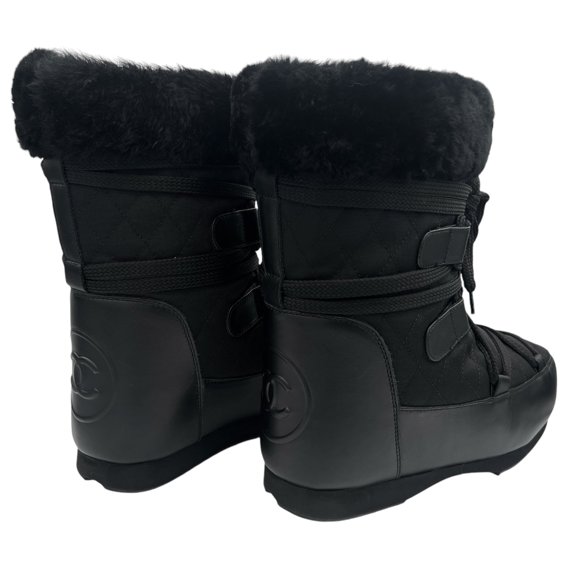 Chanel Black Shearling Moon Boots - Outfit Repeater