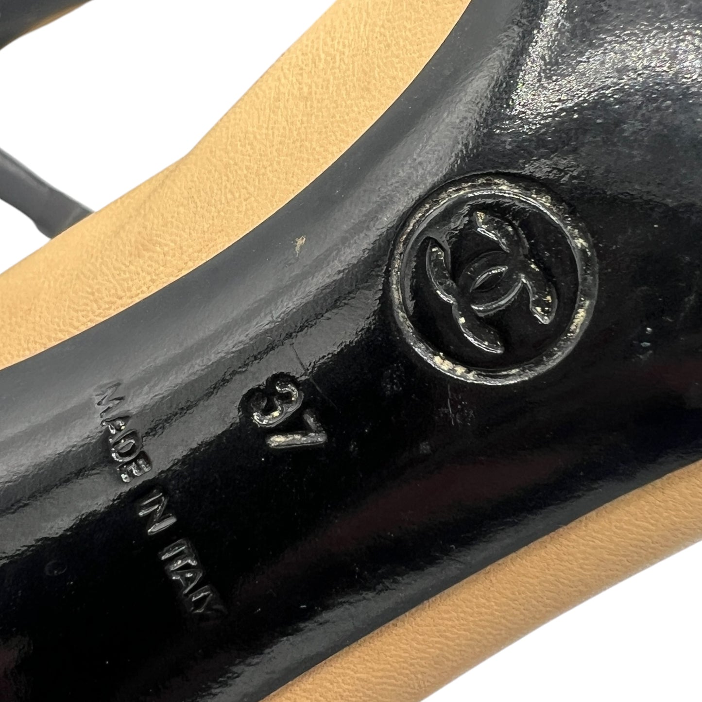 Chanel Tan & Black Lambskin Logo Ballet Heels - Outfit Repeater