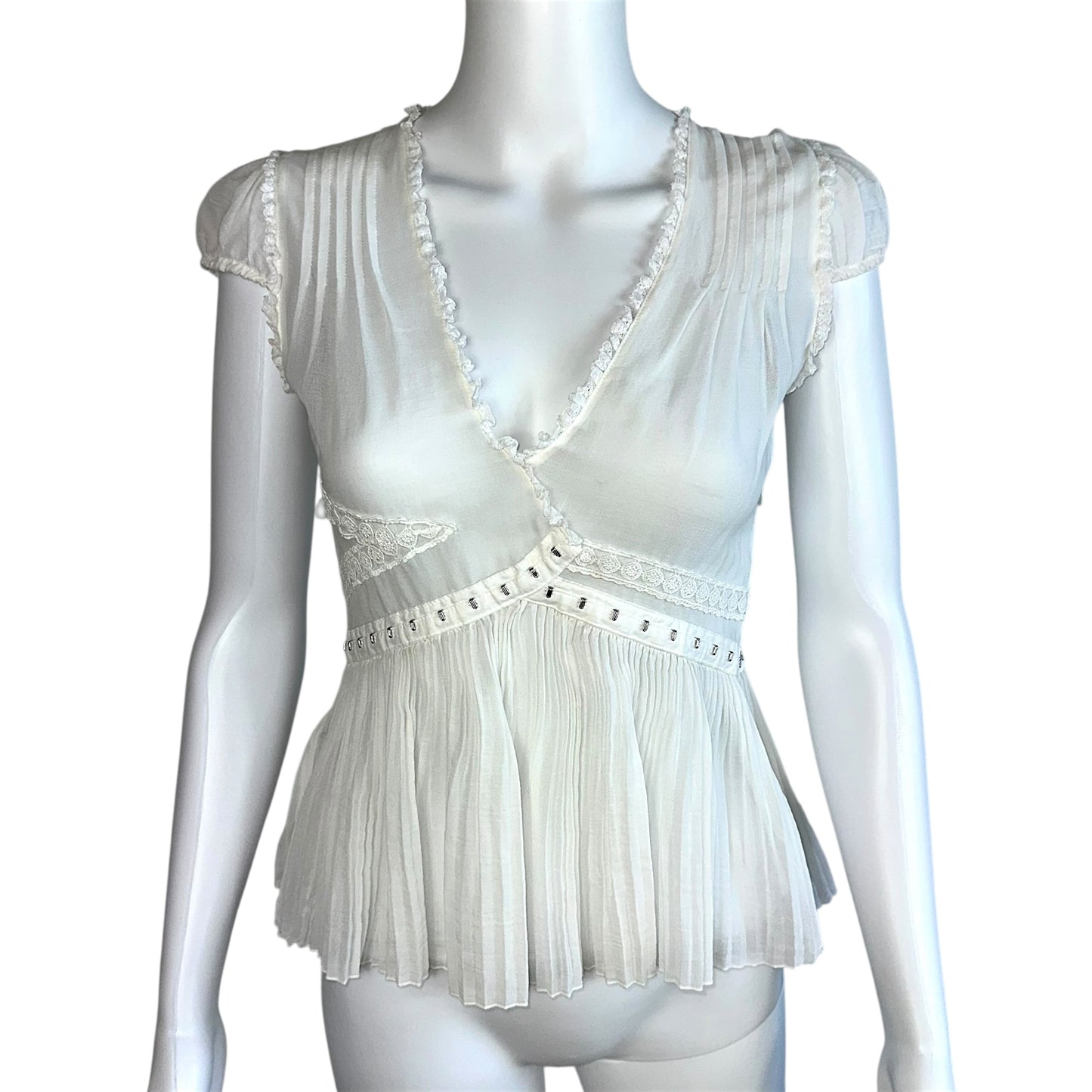 Blumarine White Pleated Hook & Eye Blouse Top - Outfit Repeater