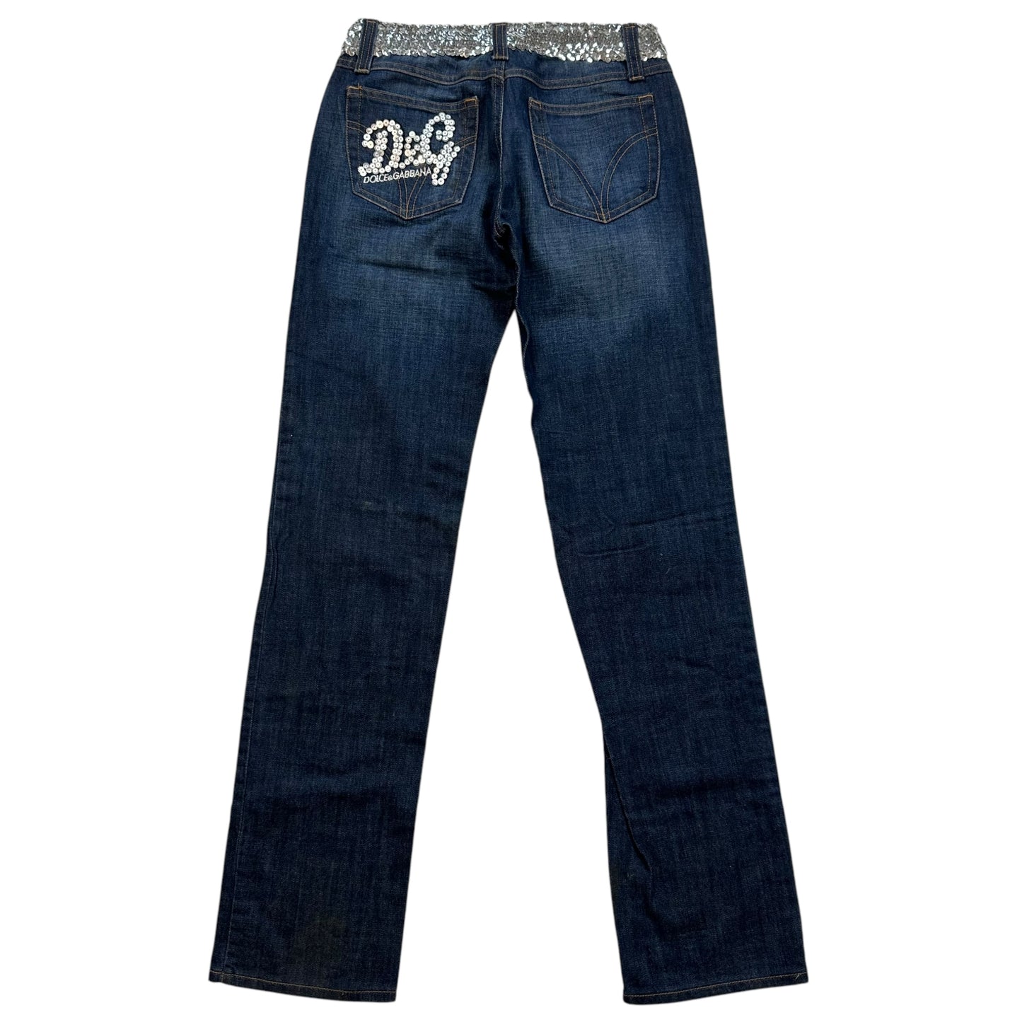 D&G Dolce & Gabbana Silver Sequin Logo Jeans