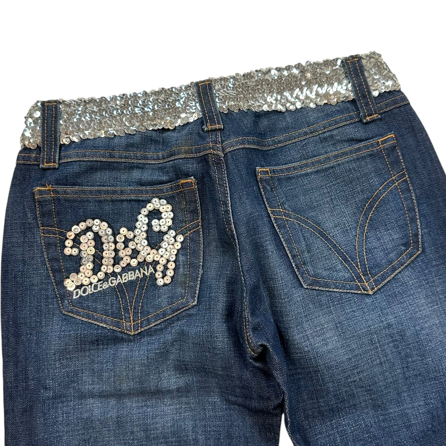 D&G Dolce & Gabbana Silver Sequin Logo Jeans