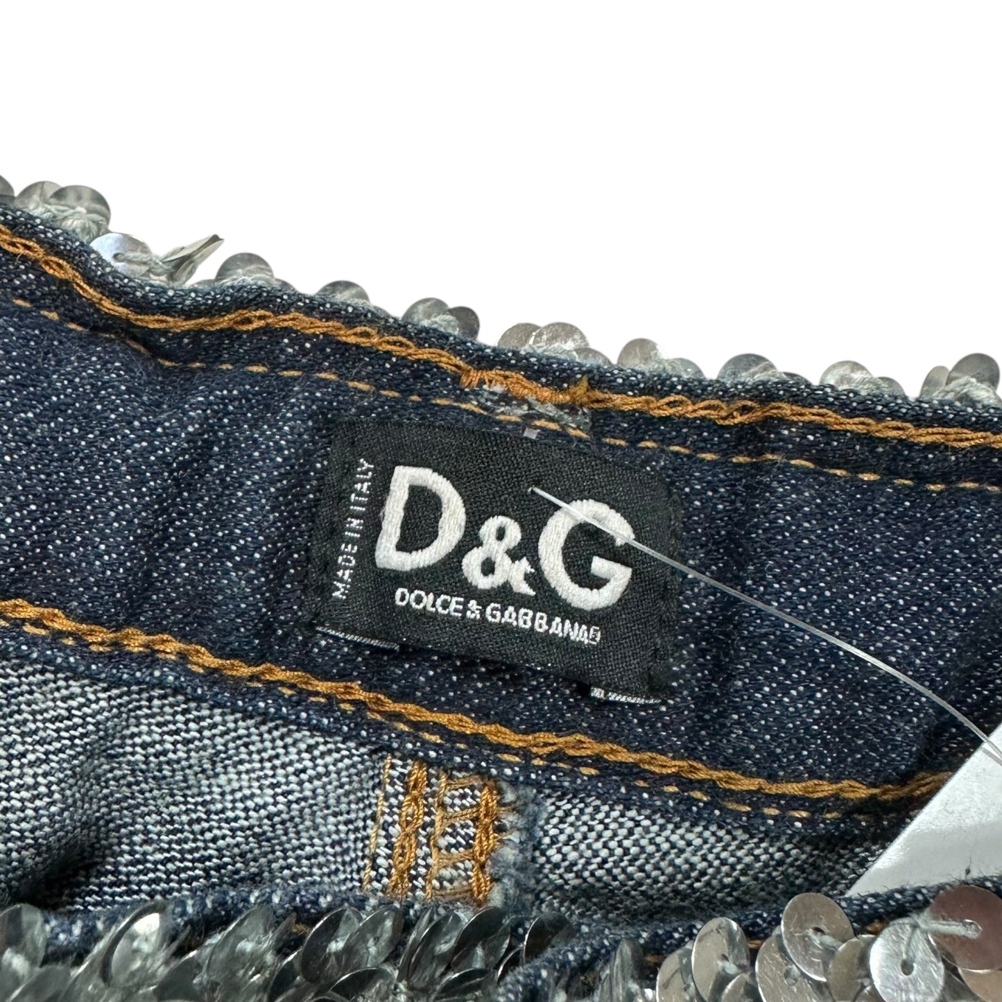 D&G Dolce & Gabbana Silver Sequin Logo Jeans